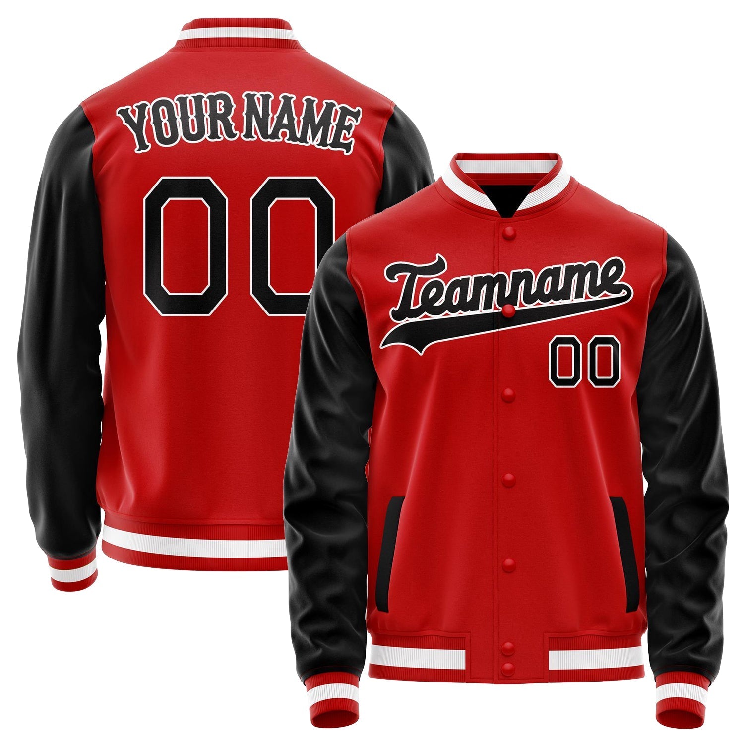 Custom Red Black Solid Color Varsity Letterman Jacket JA02240617XY412