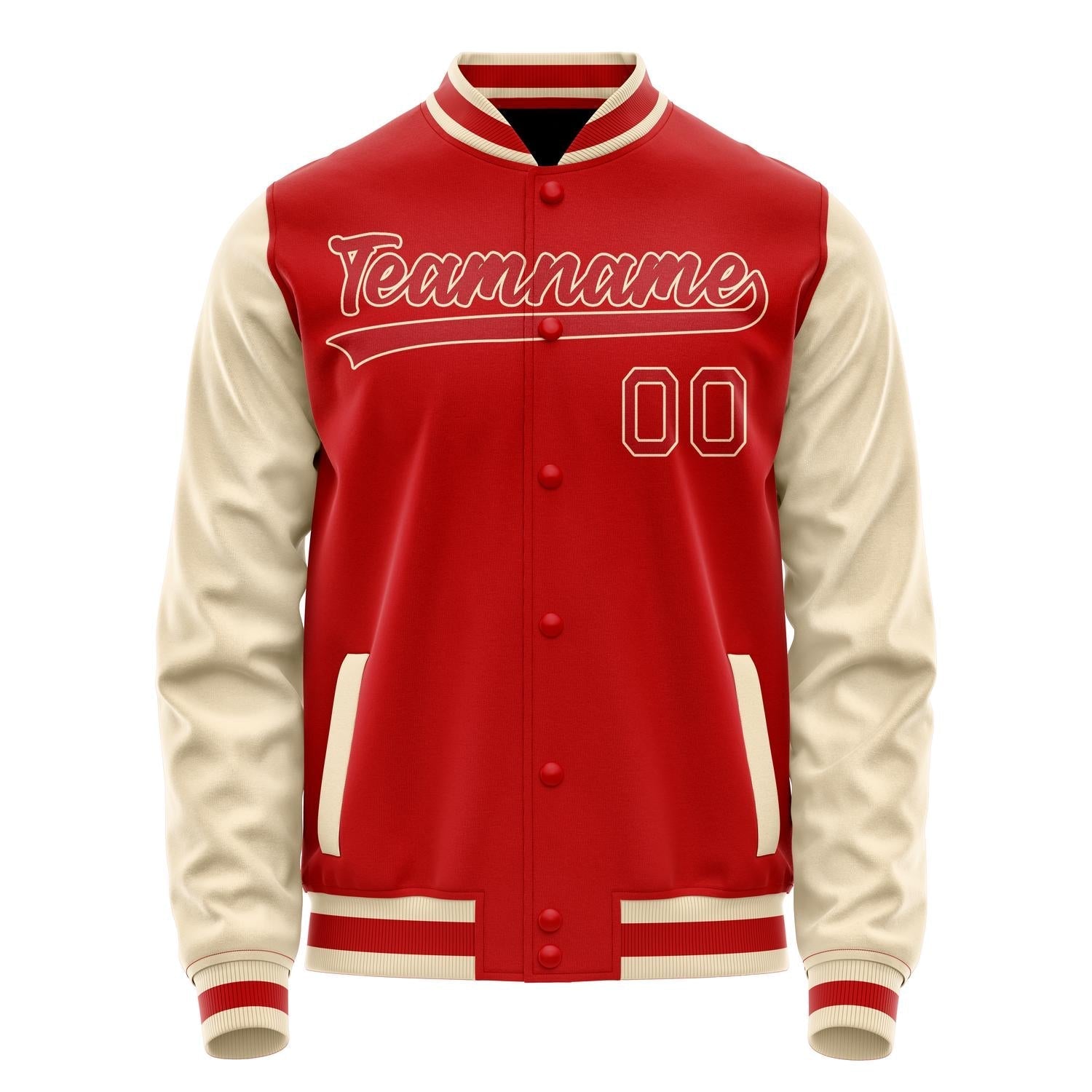 Custom Red Cream Solid Color Varsity Letterman Jacket JA02240617XY414