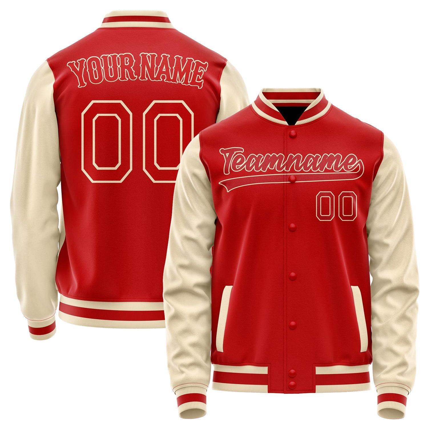 Custom Red Cream Solid Color Varsity Letterman Jacket JA02240617XY414