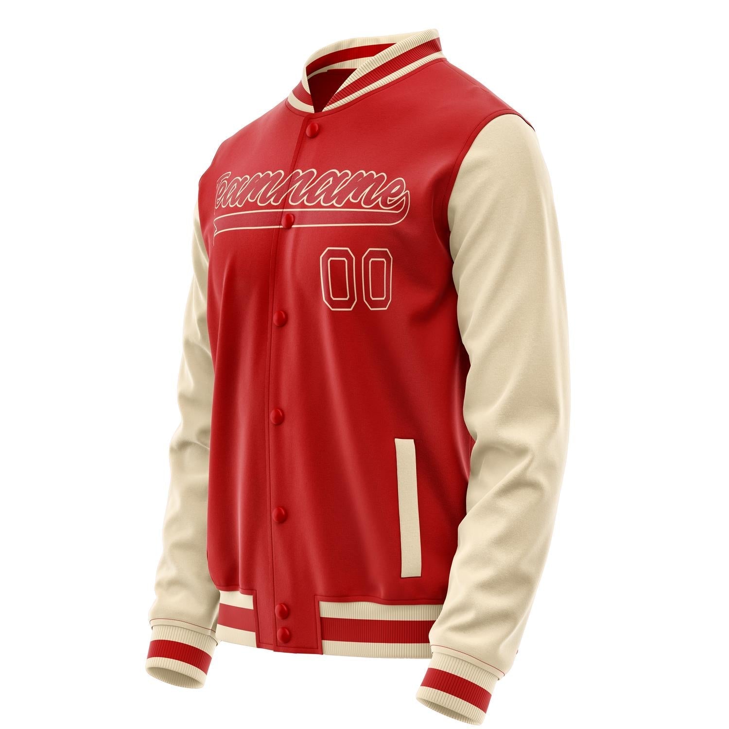 Custom Red Cream Solid Color Varsity Letterman Jacket JA02240617XY414
