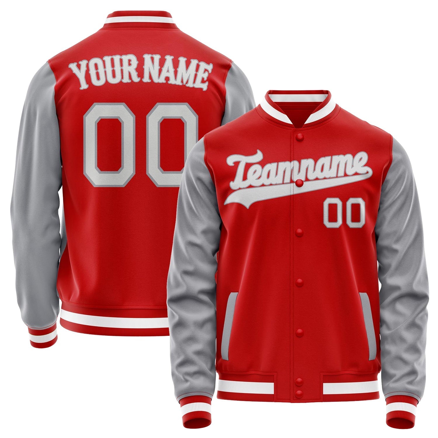 Custom Red Gray Solid Color Varsity Letterman Jacket JA02240617XY415
