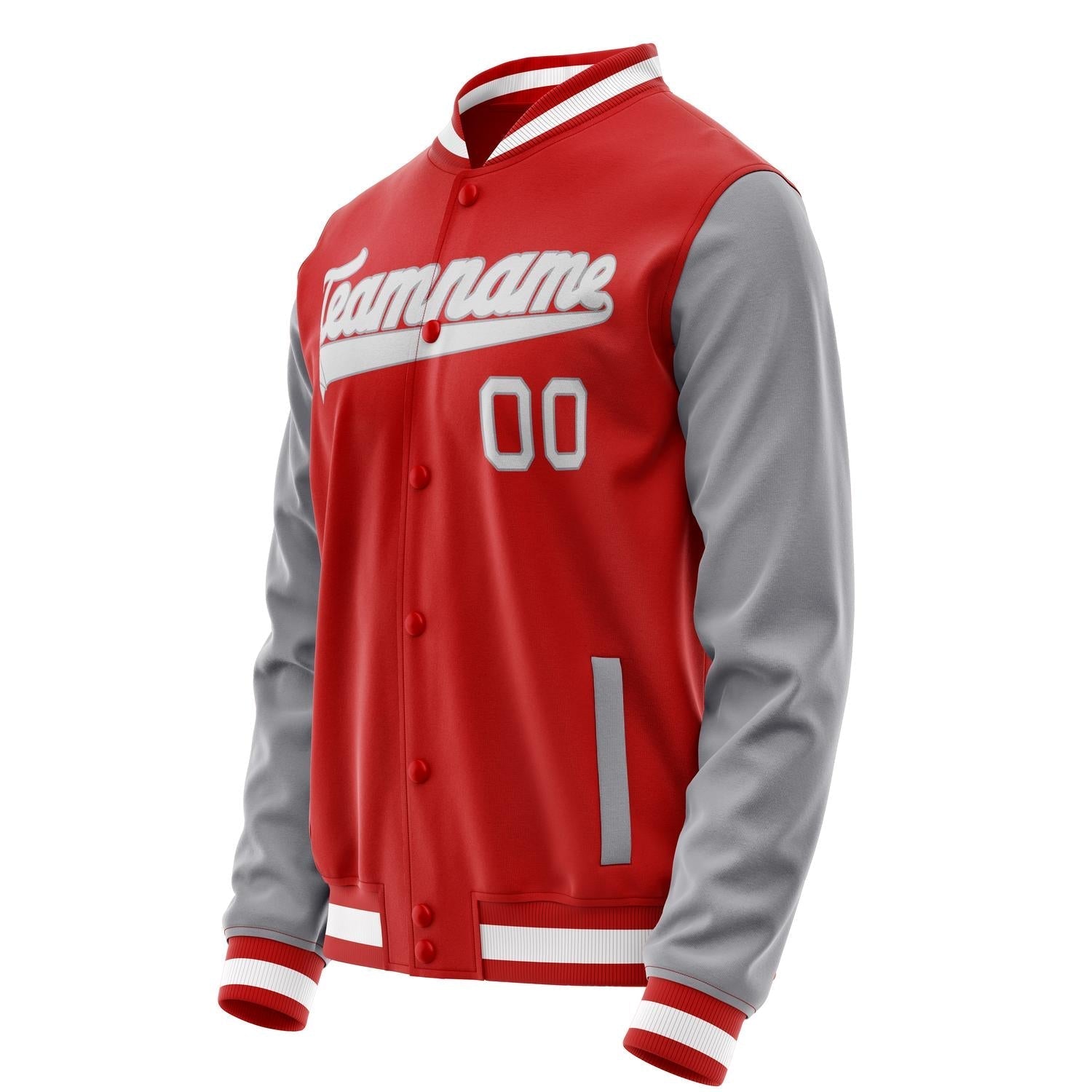 Custom Red Gray Solid Color Varsity Letterman Jacket JA02240617XY415