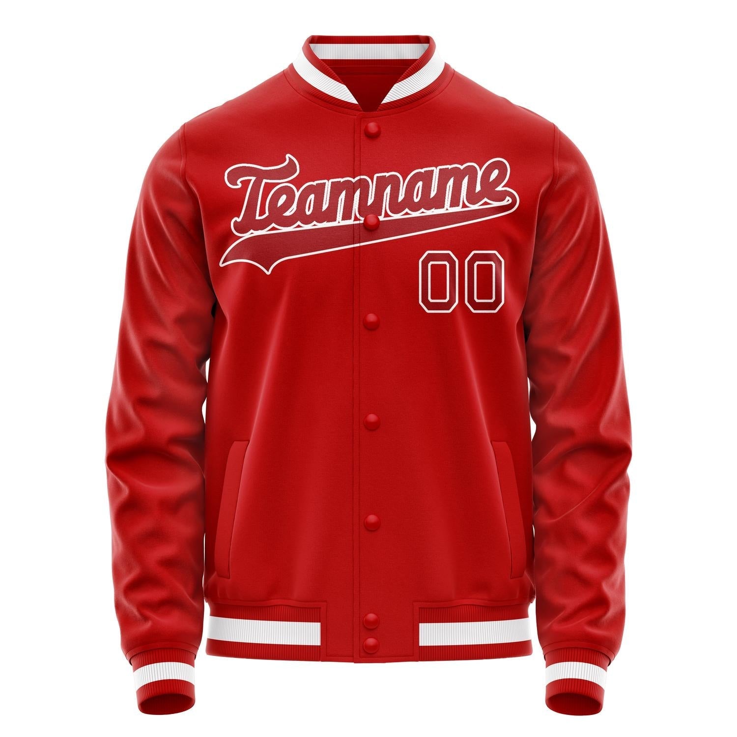 Custom Red White Solid Color Varsity Letterman Jacket JA02240617XY416