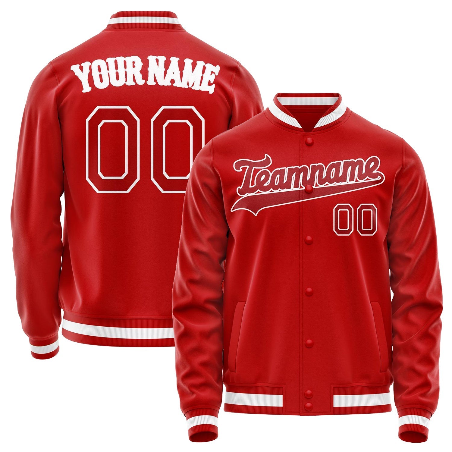 Custom Red White Solid Color Varsity Letterman Jacket JA02240617XY416