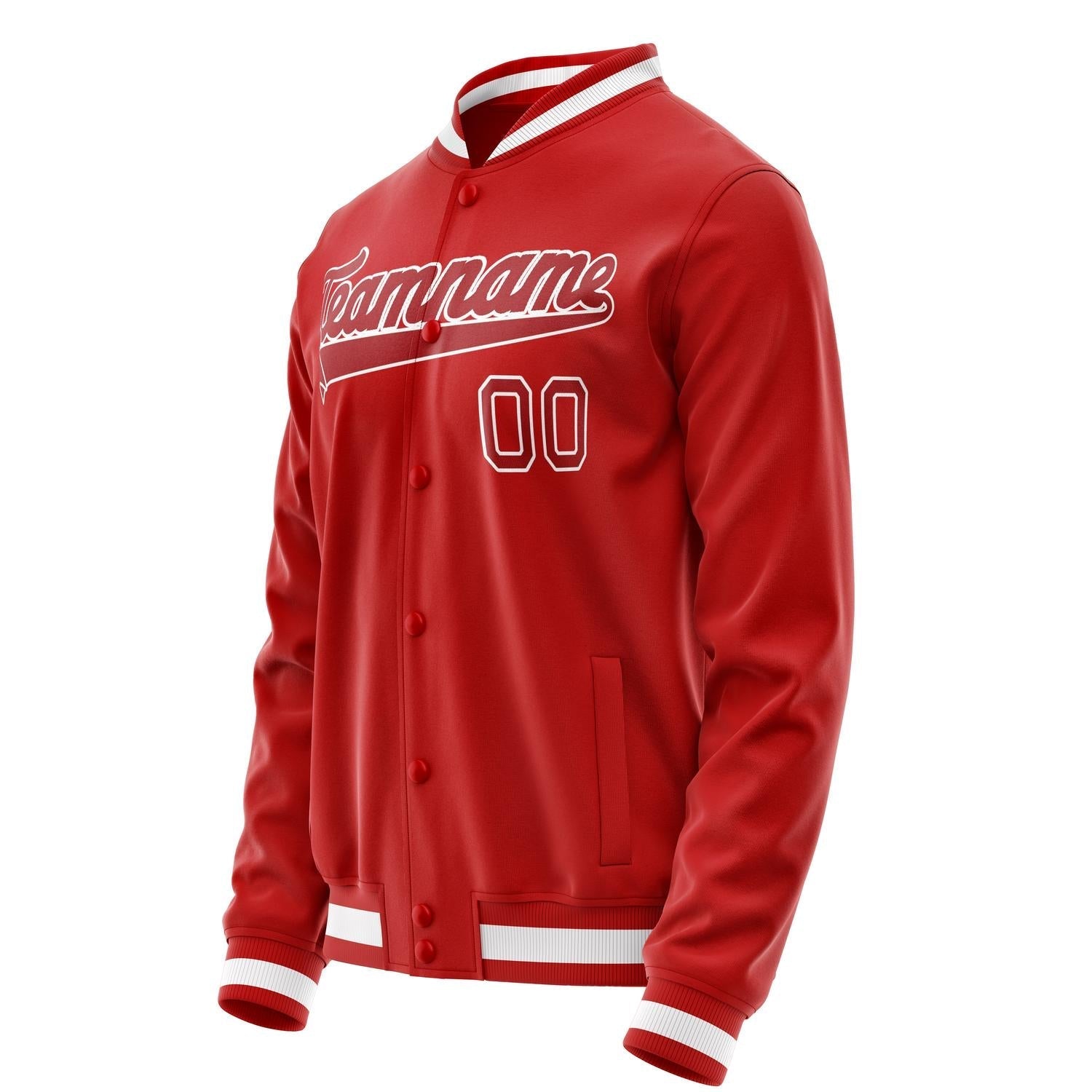 Custom Red White Solid Color Varsity Letterman Jacket JA02240617XY416