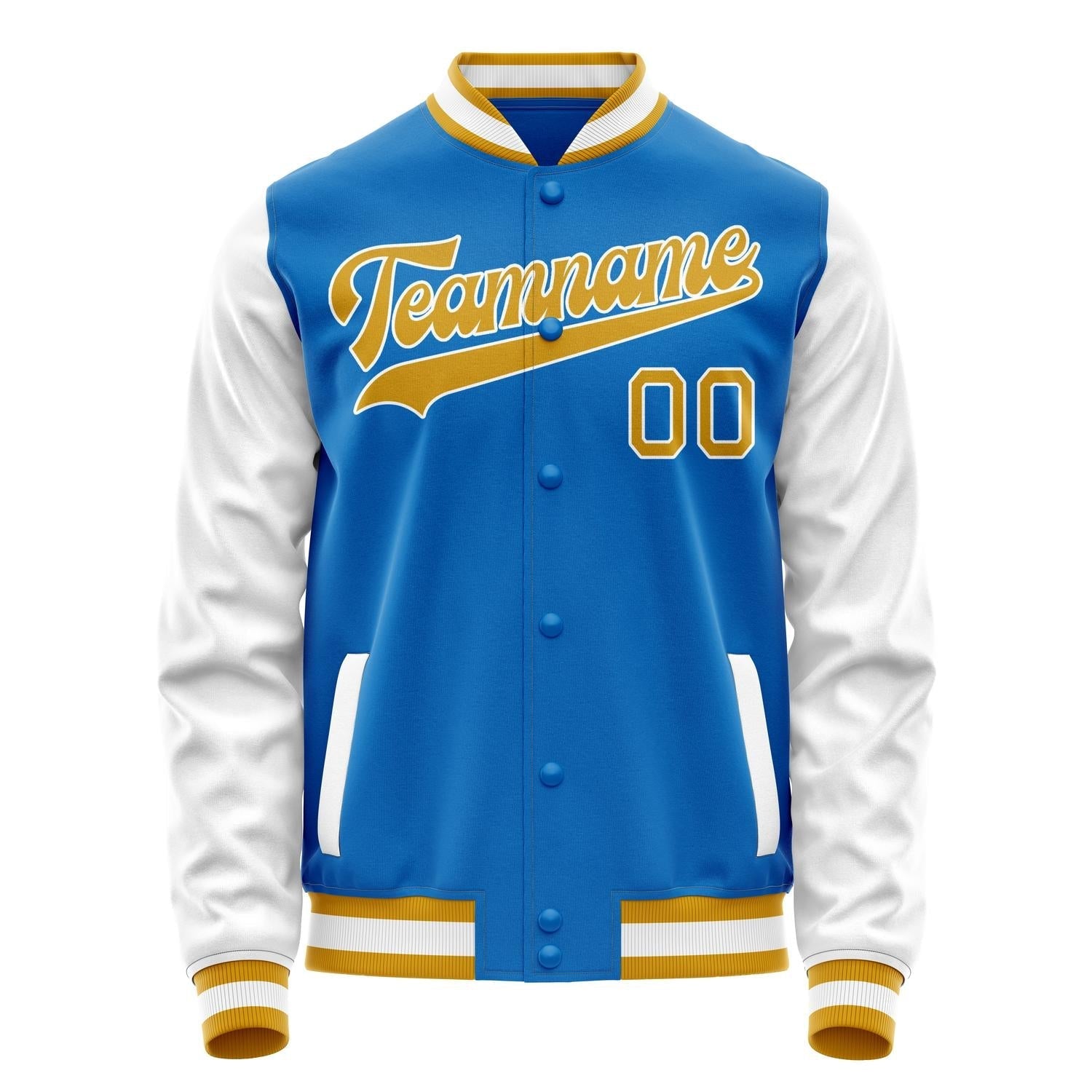 Custom Electric-Blue White Solid Color Varsity Letterman Jacket JA02240617YH118