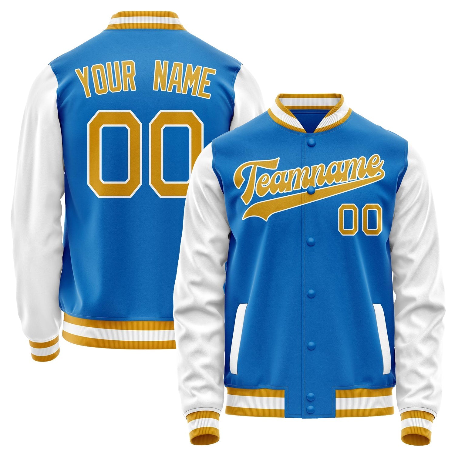 Custom Electric-Blue White Solid Color Varsity Letterman Jacket JA02240617YH118