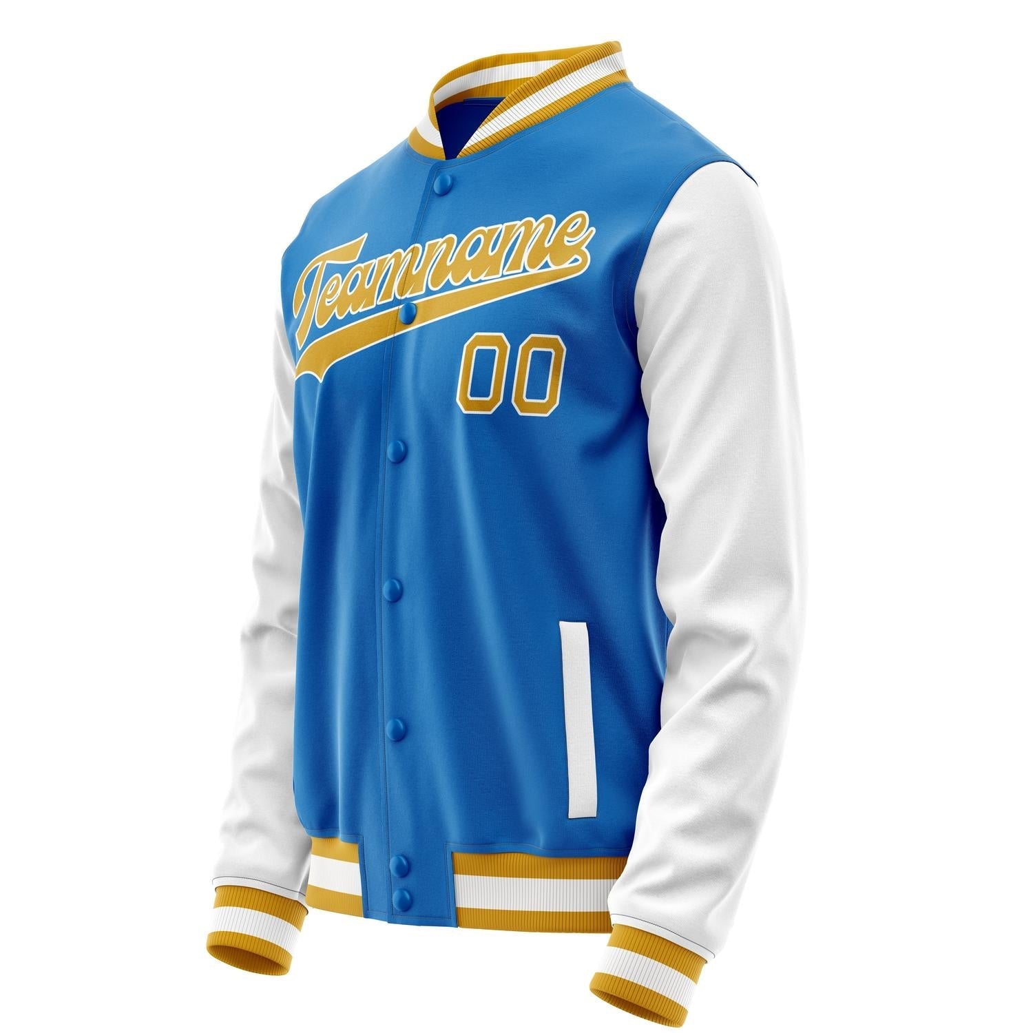 Custom Electric-Blue White Solid Color Varsity Letterman Jacket JA02240617YH118