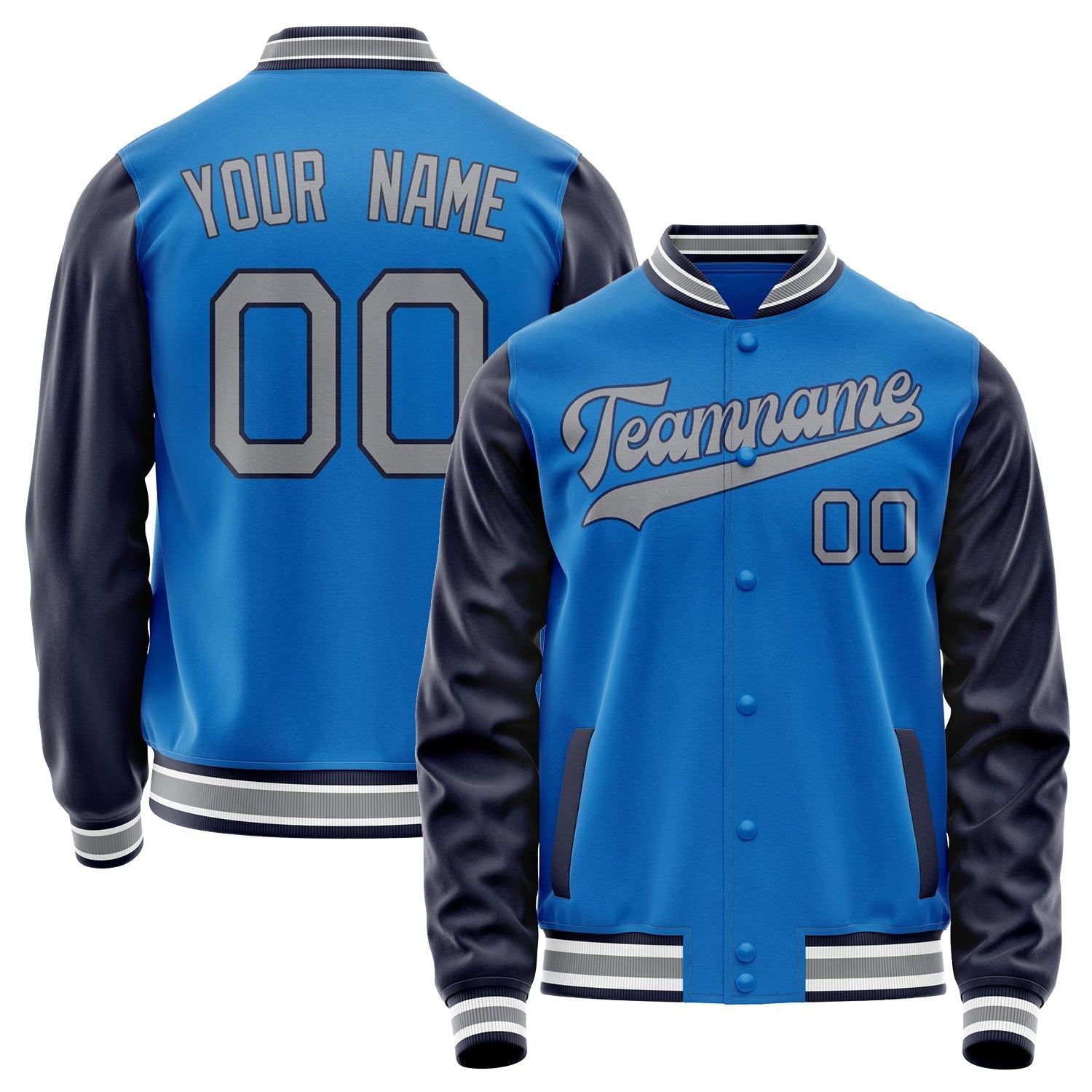 Custom Electric-Blue Navy Solid Color Varsity Letterman Jacket JA02240617YH119