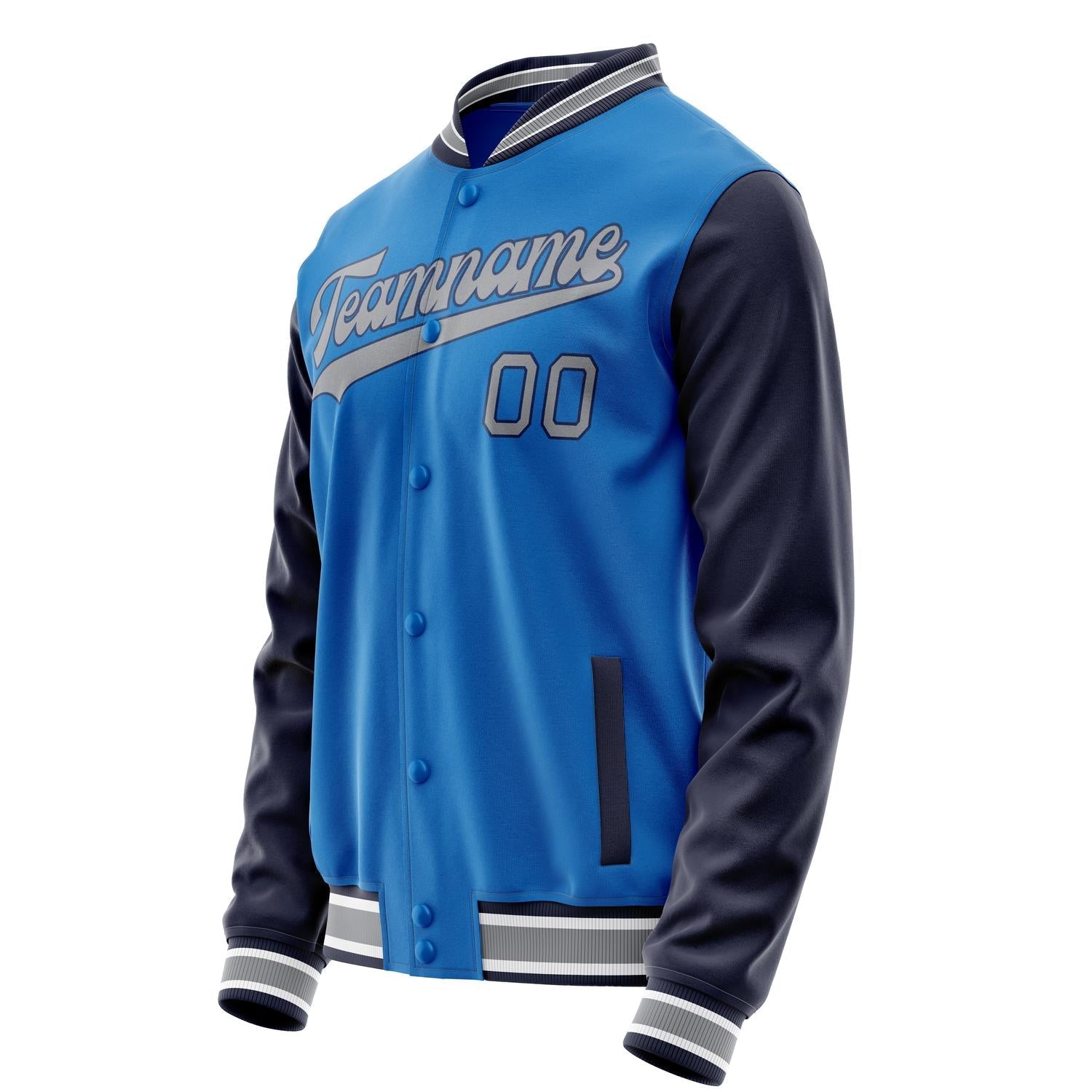 Custom Electric-Blue Navy Solid Color Varsity Letterman Jacket JA02240617YH119