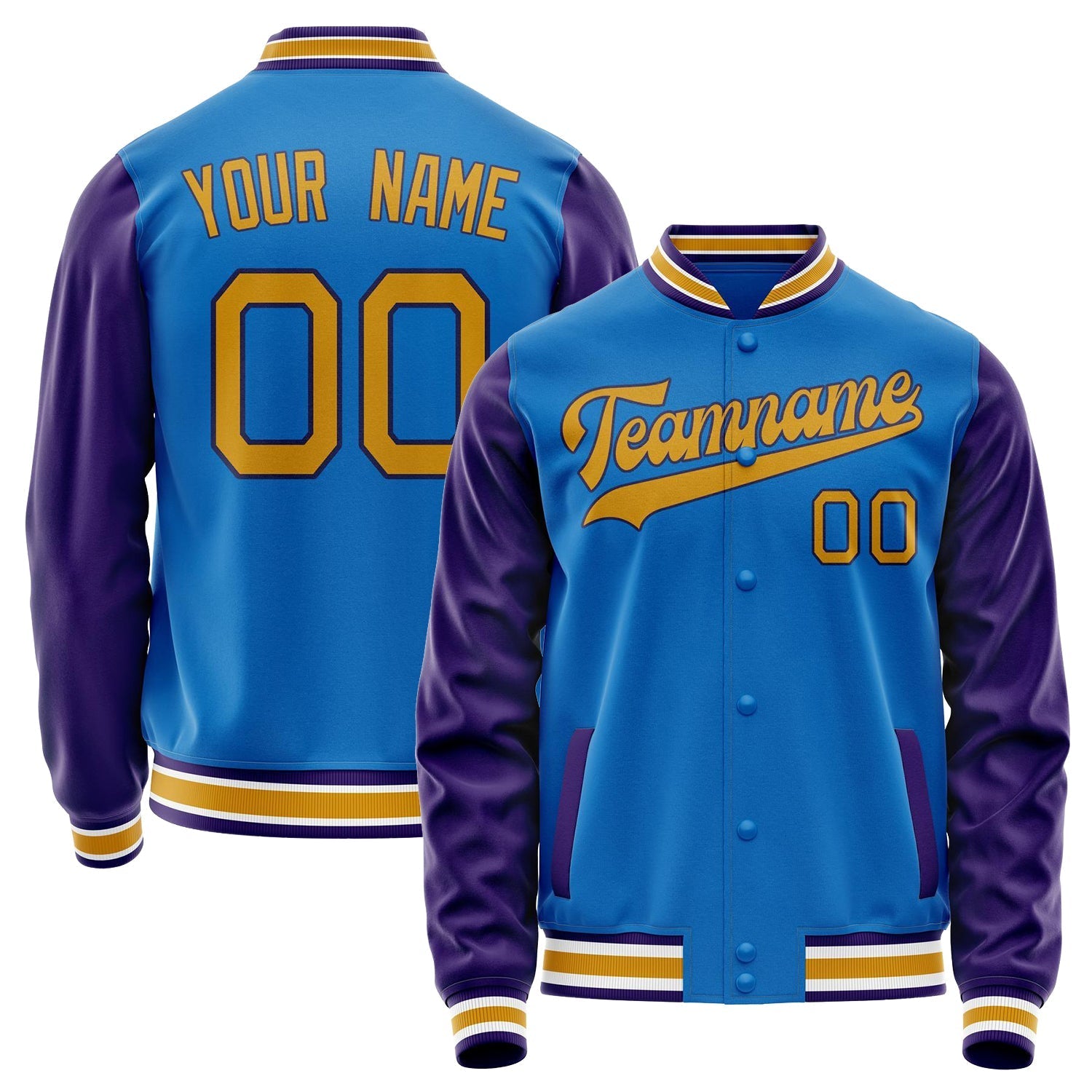Custom Electric-Blue Purple Solid Color Varsity Letterman Jacket JA02240617YH120
