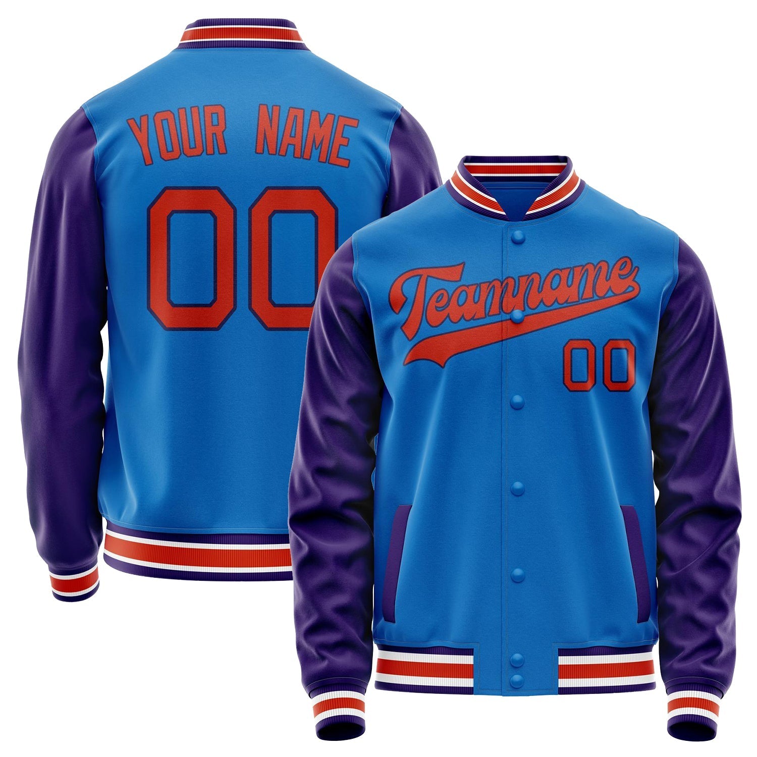 Custom Electric-Blue Purple Solid Color Varsity Letterman Jacket JA02240617YH121