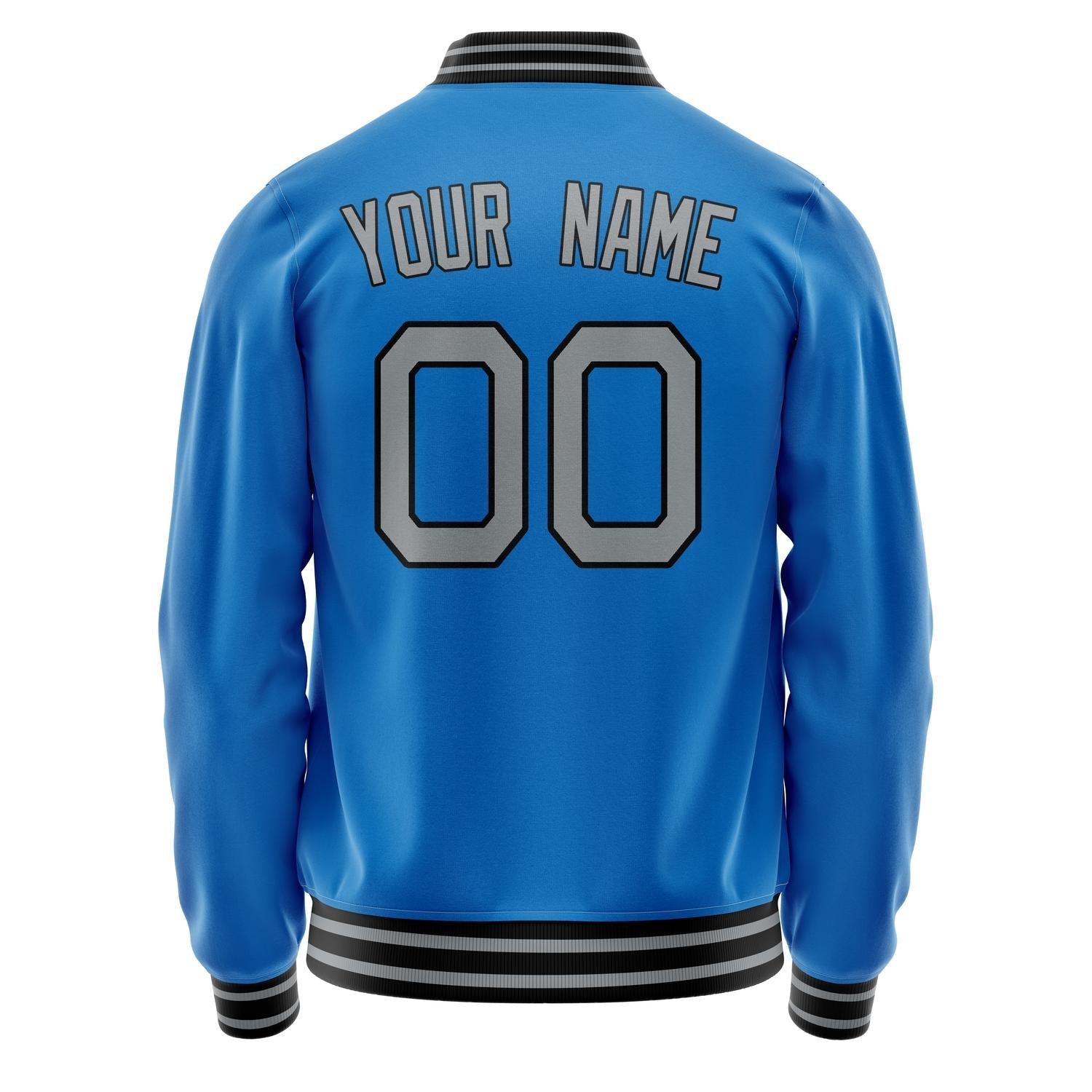 Custom Electric-Blue Gray Solid Color Varsity Letterman Jacket JA02240617YH124