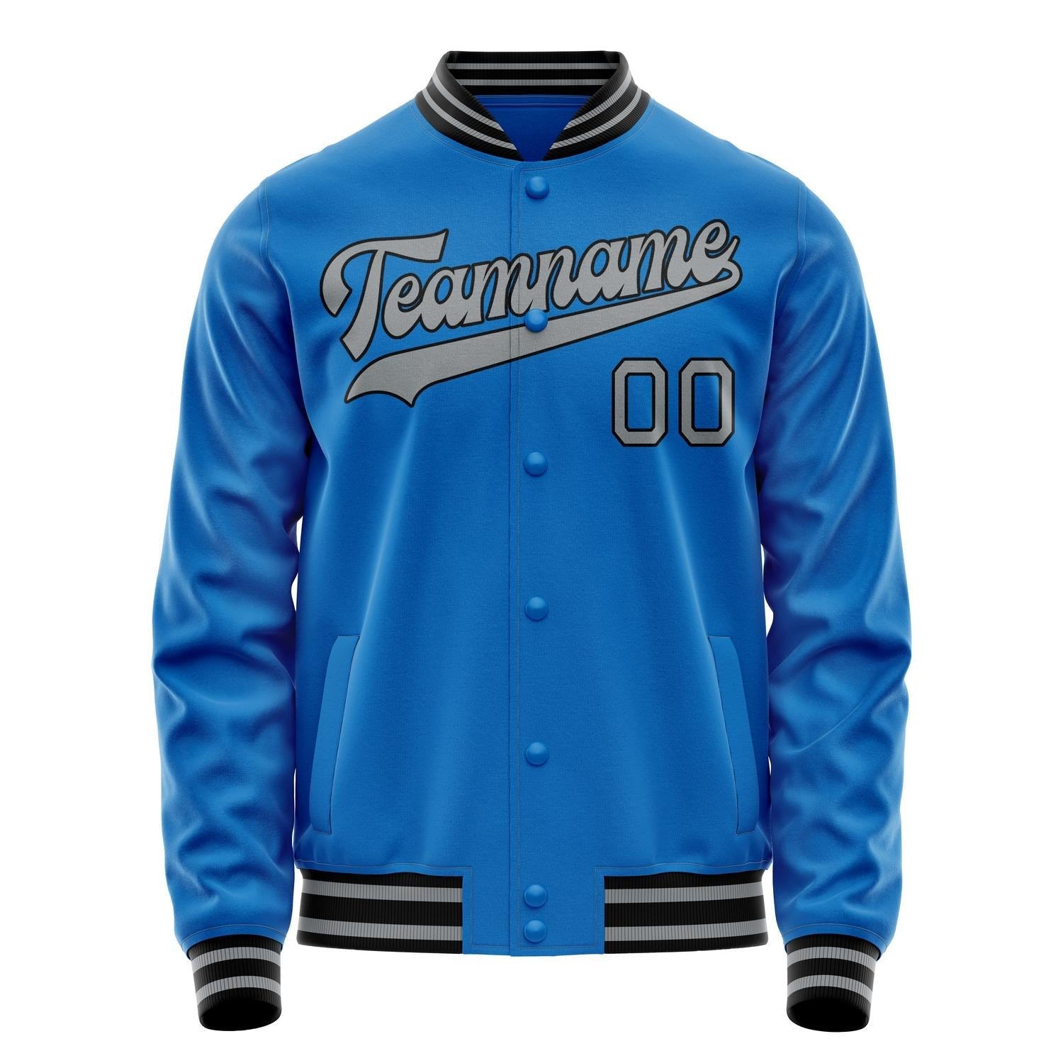 Custom Electric-Blue Gray Solid Color Varsity Letterman Jacket JA02240617YH124
