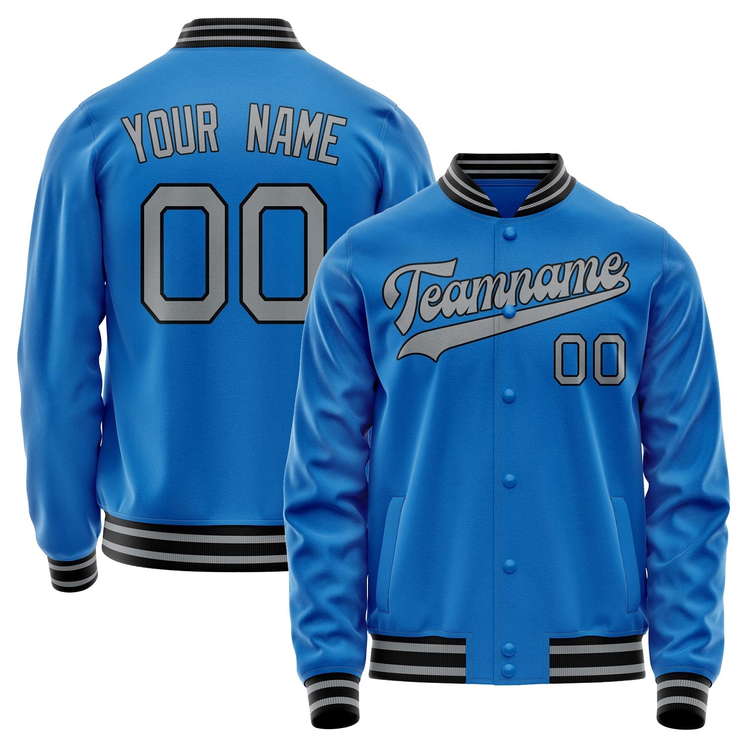 Custom Electric-Blue Gray Solid Color Varsity Letterman Jacket JA02240617YH124