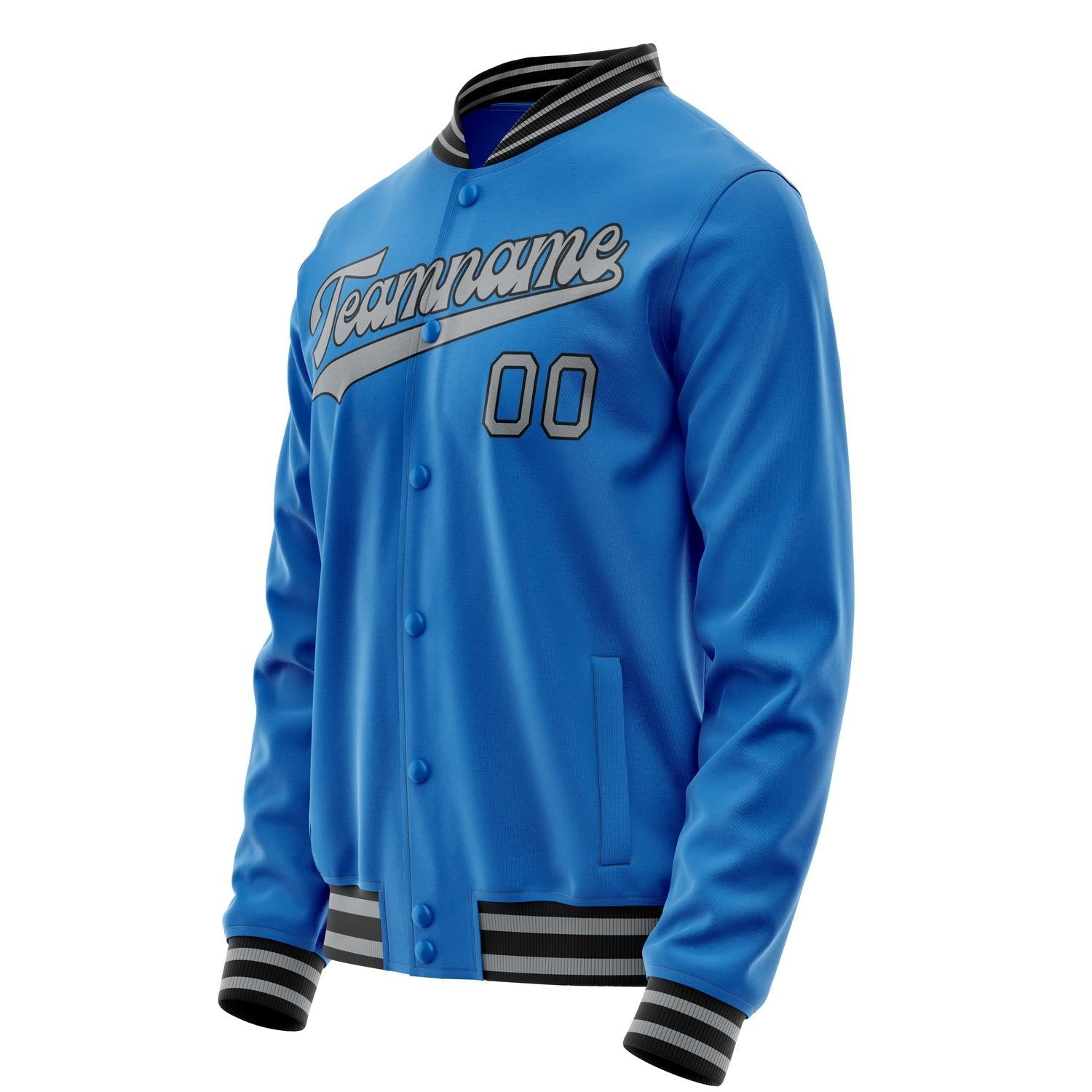 Custom Electric-Blue Gray Solid Color Varsity Letterman Jacket JA02240617YH124
