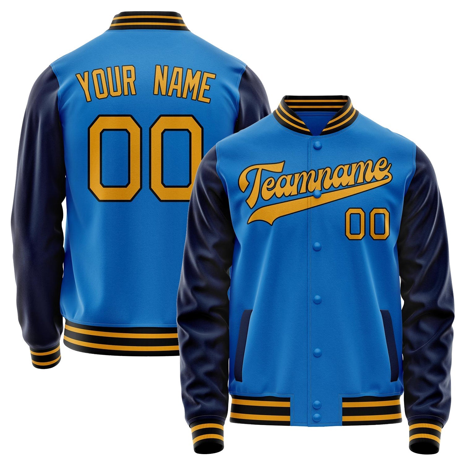 Custom Electric-Blue Navy Solid Color Varsity Letterman Jacket JA02240617YH127