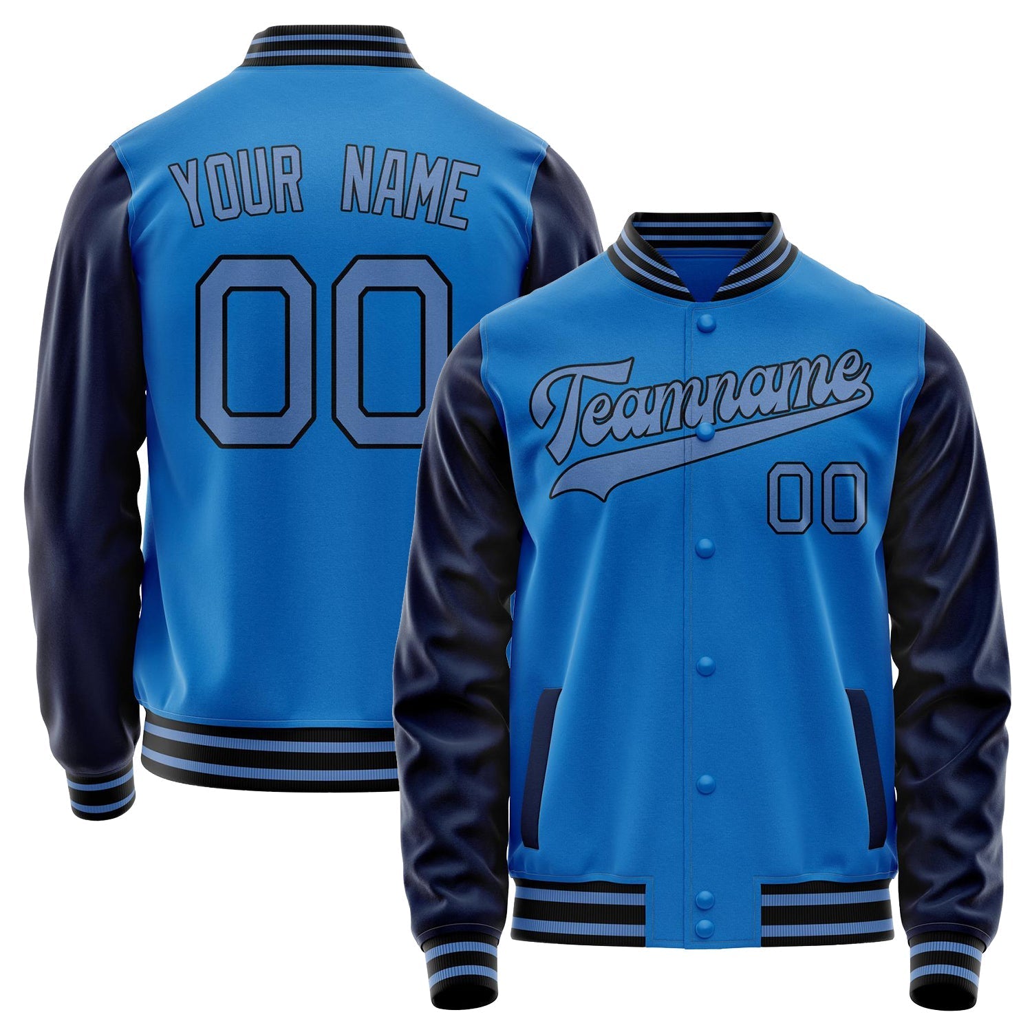 Custom Electric-Blue Navy Solid Color Varsity Letterman Jacket JA02240617YH128
