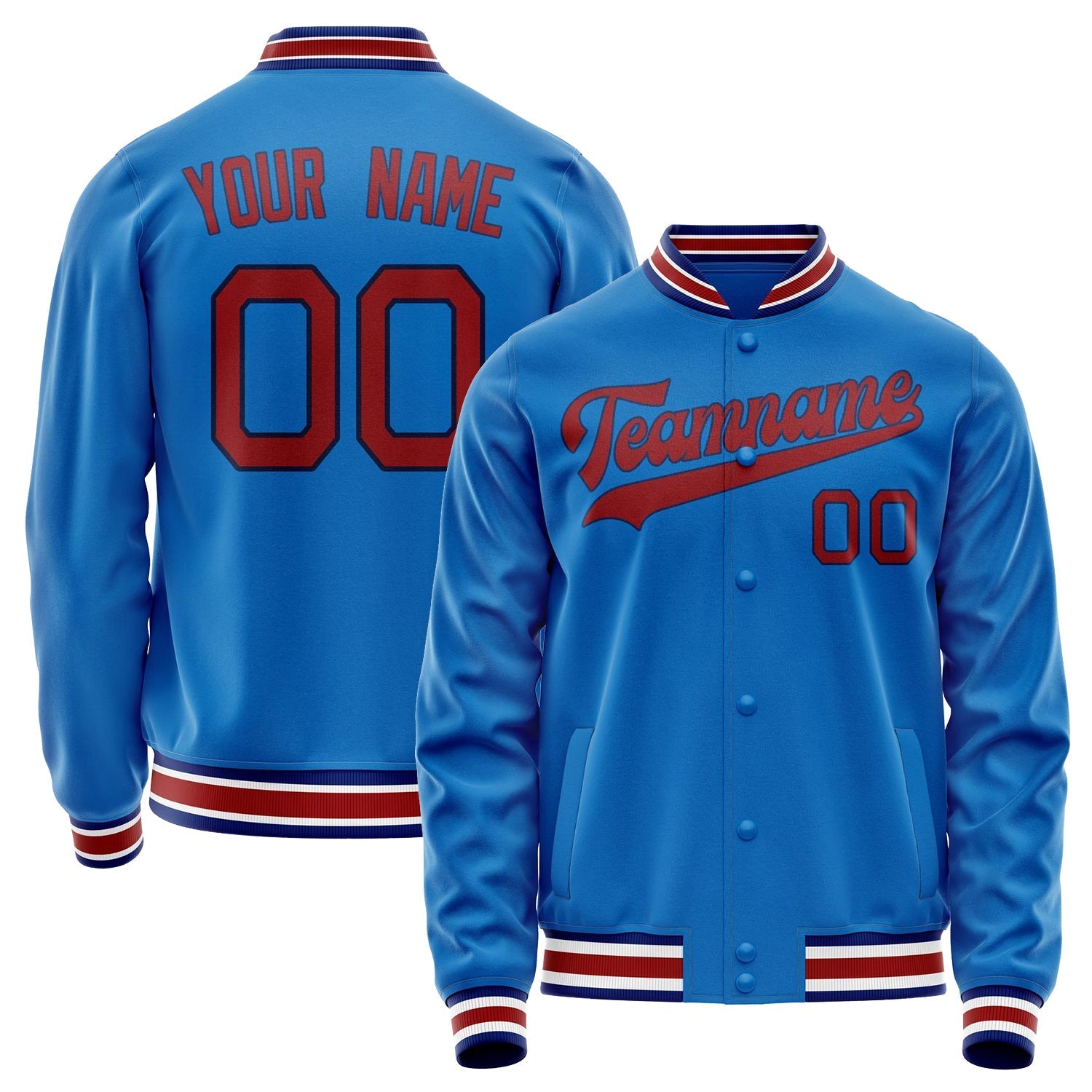 Custom Electric-Blue Crimson Solid Color Varsity Letterman Jacket JA02240617YH129