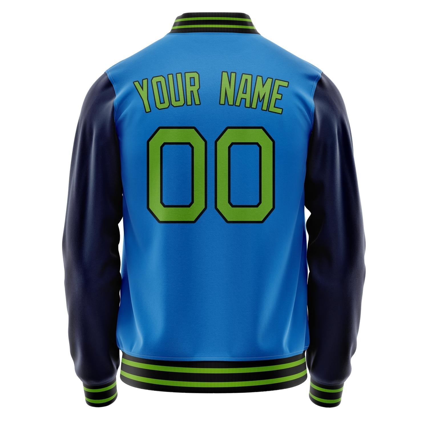 Custom Electric-Blue Neon-Green Solid Color Varsity Letterman Jacket JA02240617YH130