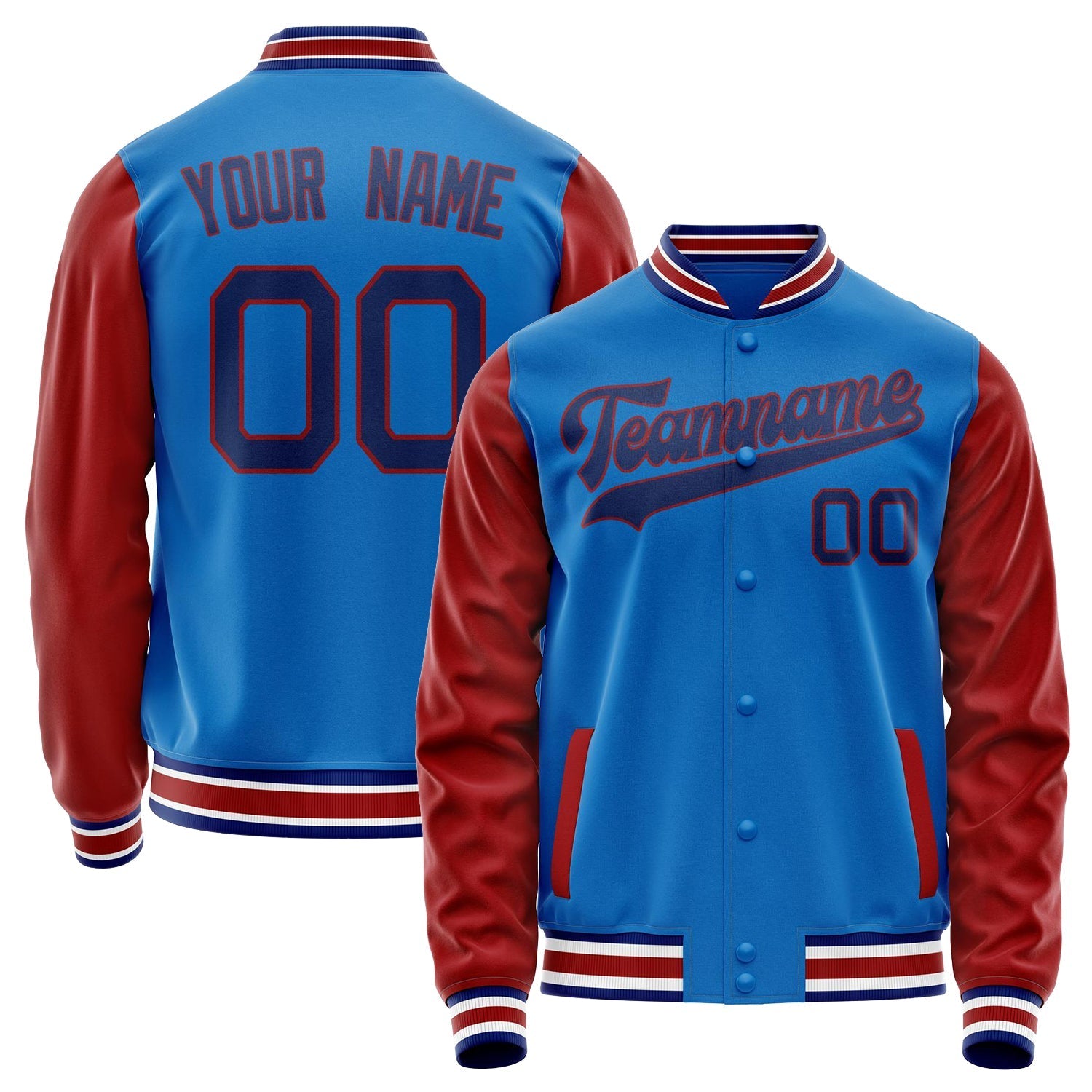 Custom Electric-Blue Texas-Orange Solid Color Varsity Letterman Jacket JA02240617YH131