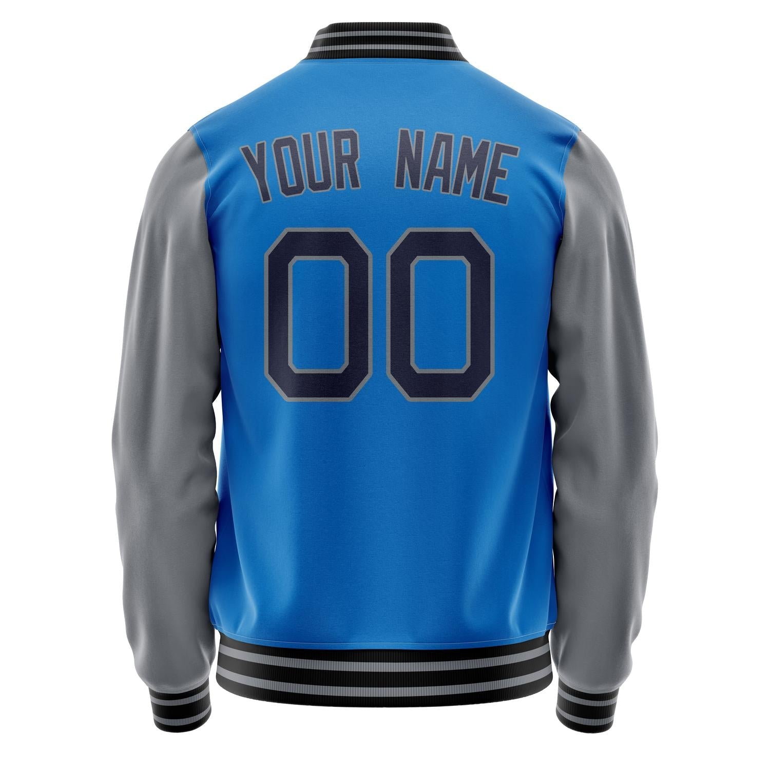Custom Electric-Blue Gray Solid Color Varsity Letterman Jacket JA02240617YH132