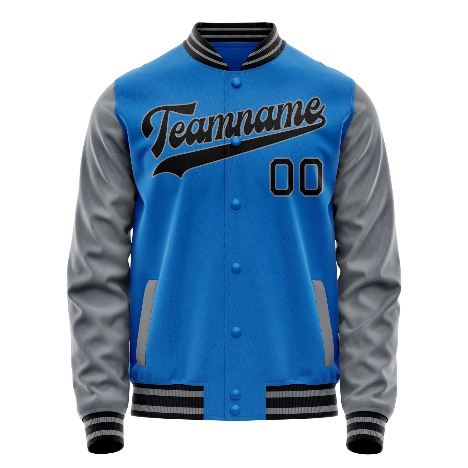 Custom Electric-Blue Gray Solid Color Varsity Letterman Jacket JA02240617YH132