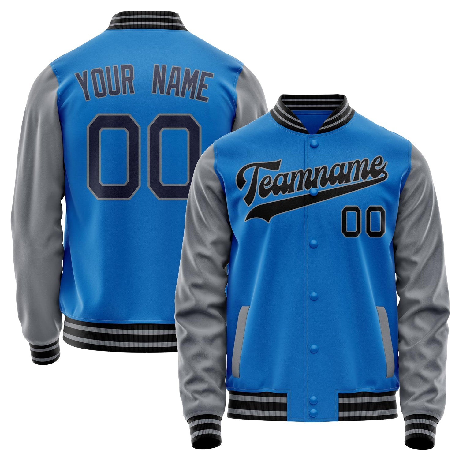 Custom Electric-Blue Gray Solid Color Varsity Letterman Jacket JA02240617YH132