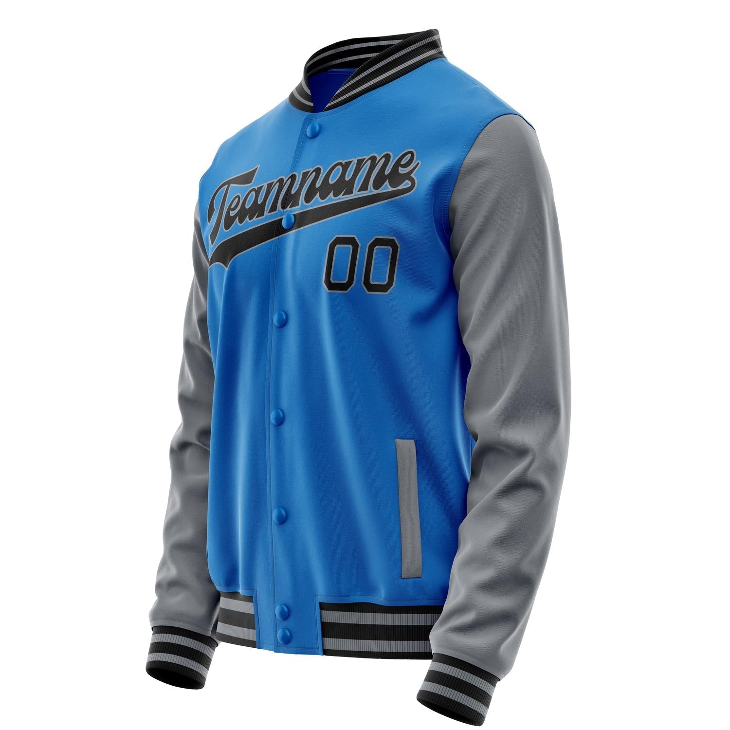 Custom Electric-Blue Gray Solid Color Varsity Letterman Jacket JA02240617YH132