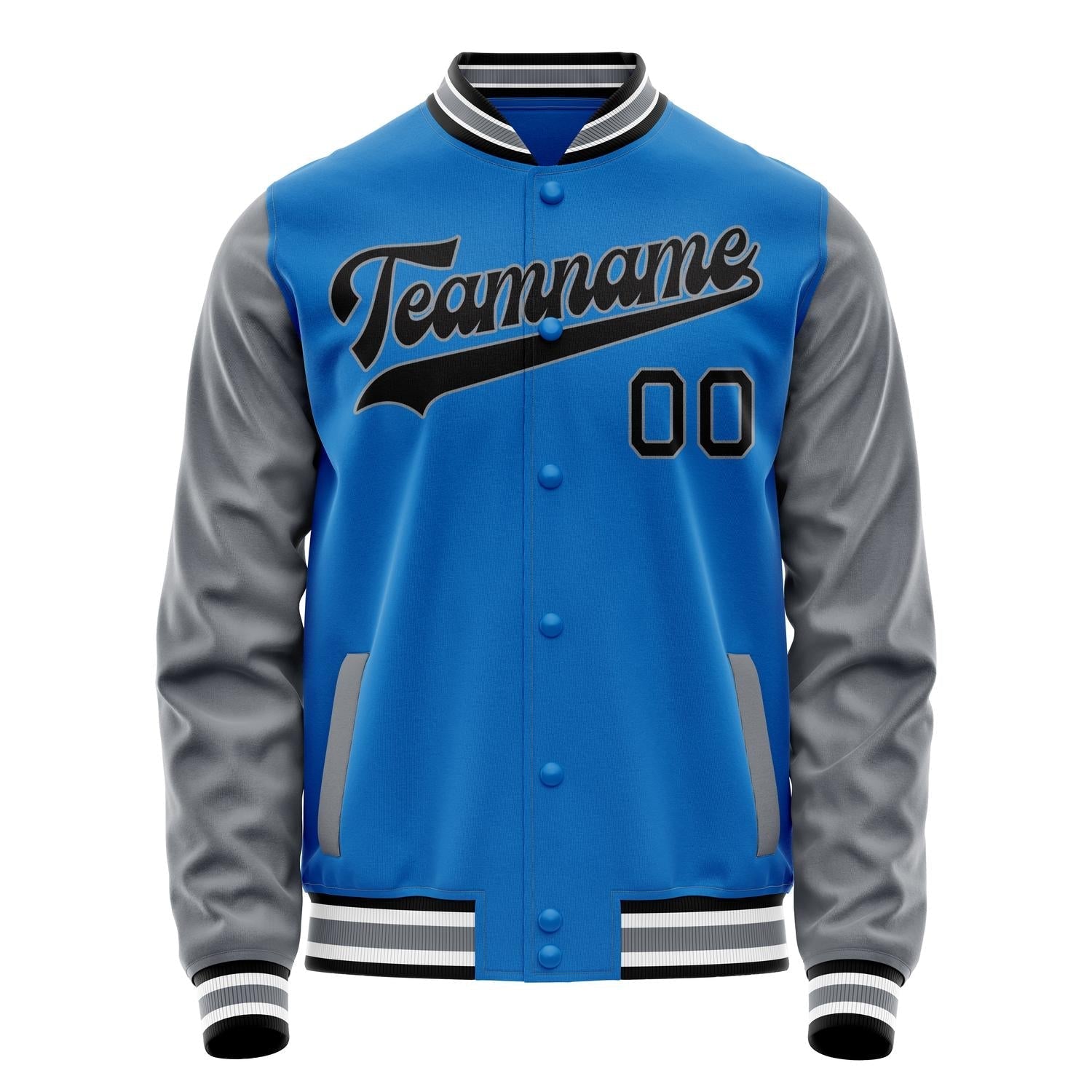 Custom Electric-Blue Gray Solid Color Varsity Letterman Jacket JA02240617YH133