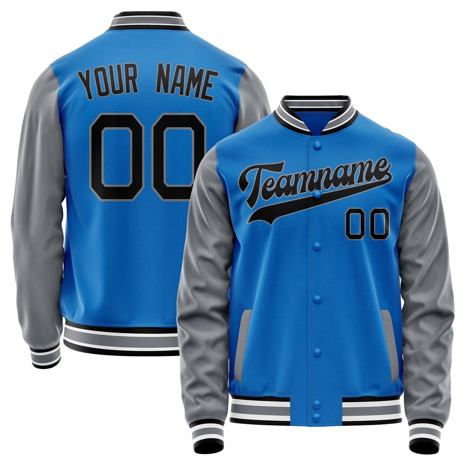 Custom Electric-Blue Gray Solid Color Varsity Letterman Jacket JA02240617YH133