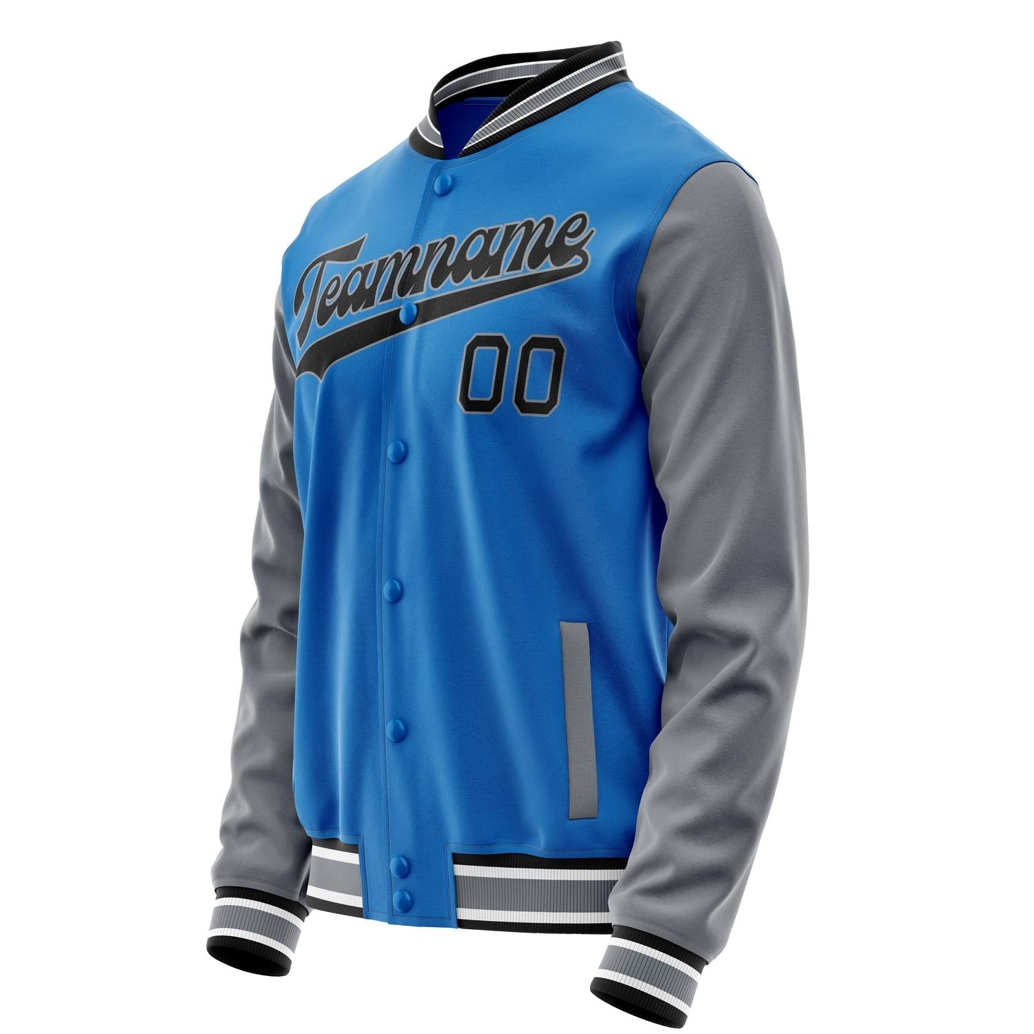 Custom Electric-Blue Gray Solid Color Varsity Letterman Jacket JA02240617YH133