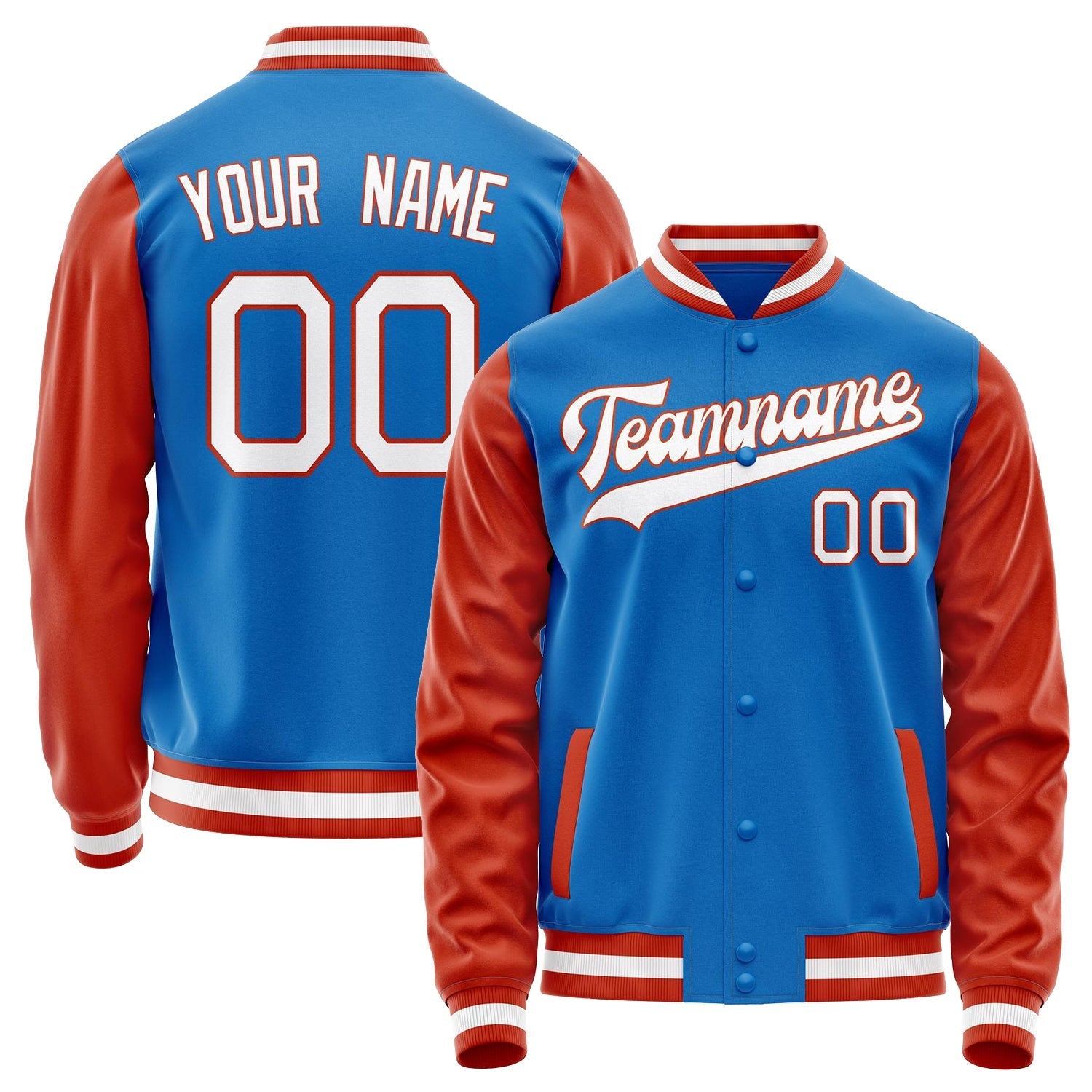 Custom Electric-Blue Orange Solid Color Varsity Letterman Jacket JA02240617YH134