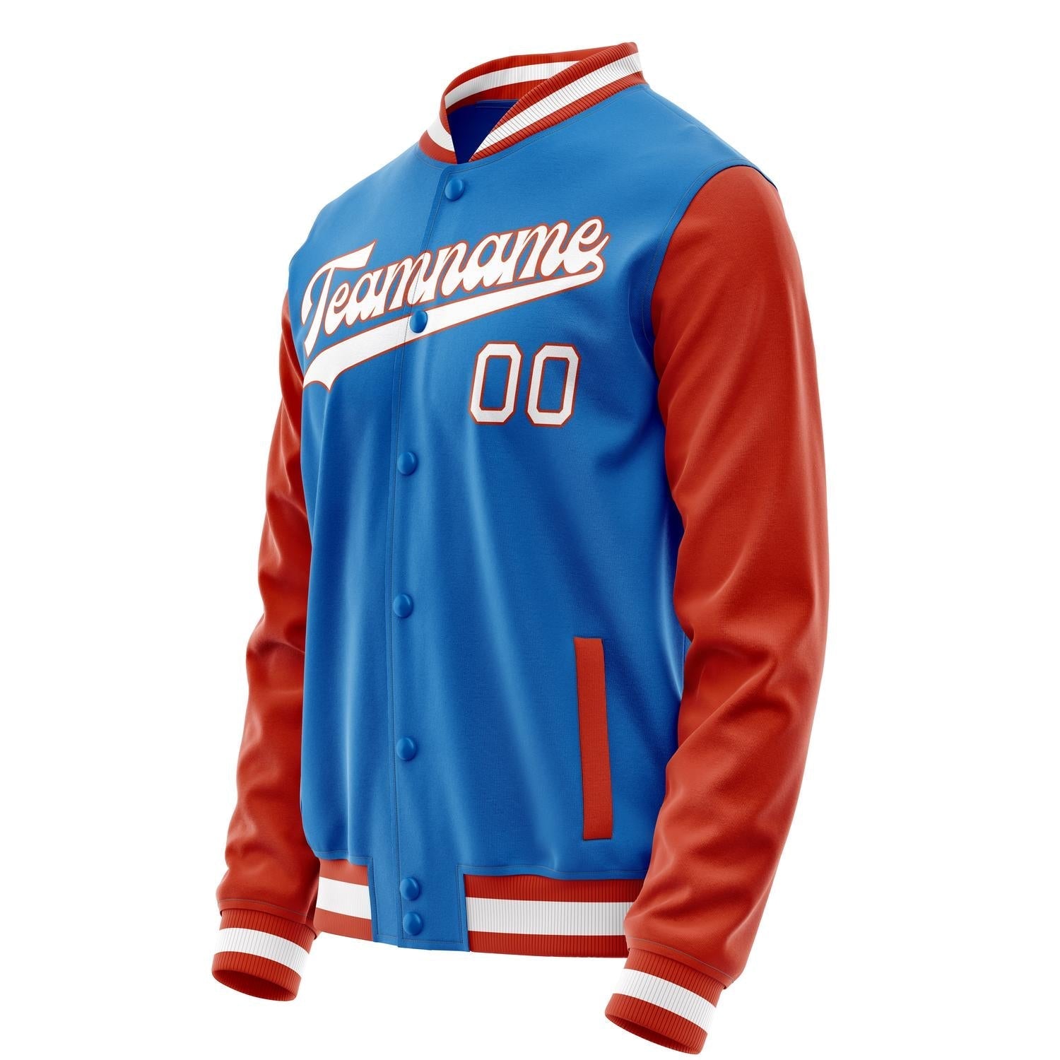 Custom Electric-Blue Orange Solid Color Varsity Letterman Jacket JA02240617YH134