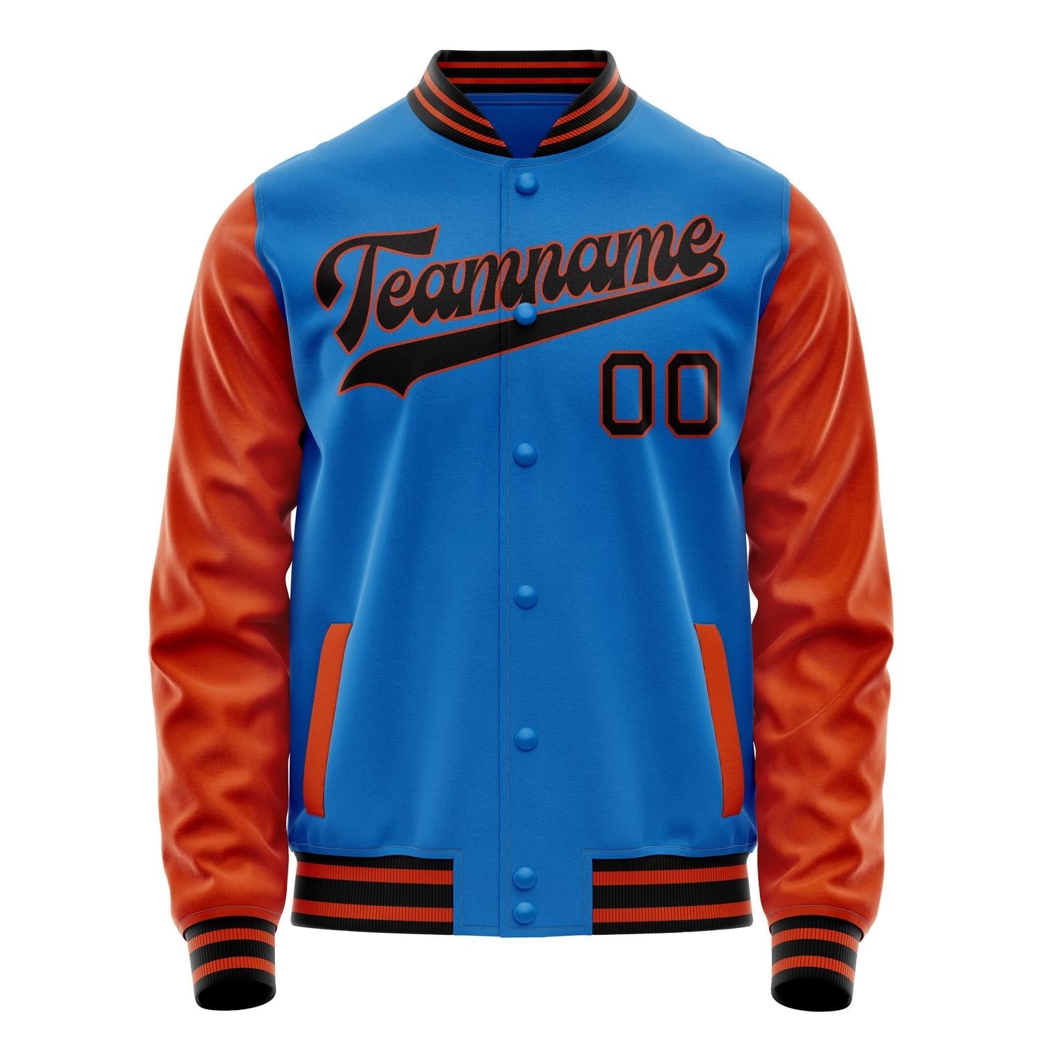 Custom Electric-Blue Orange Solid Color Varsity Letterman Jacket JA02240617YH135