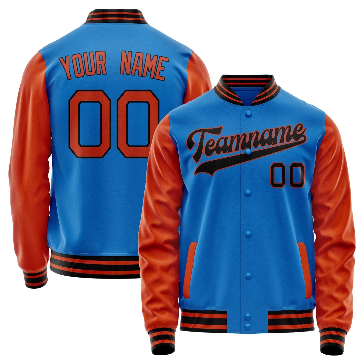 Custom Electric-Blue Orange Solid Color Varsity Letterman Jacket JA02240617YH135