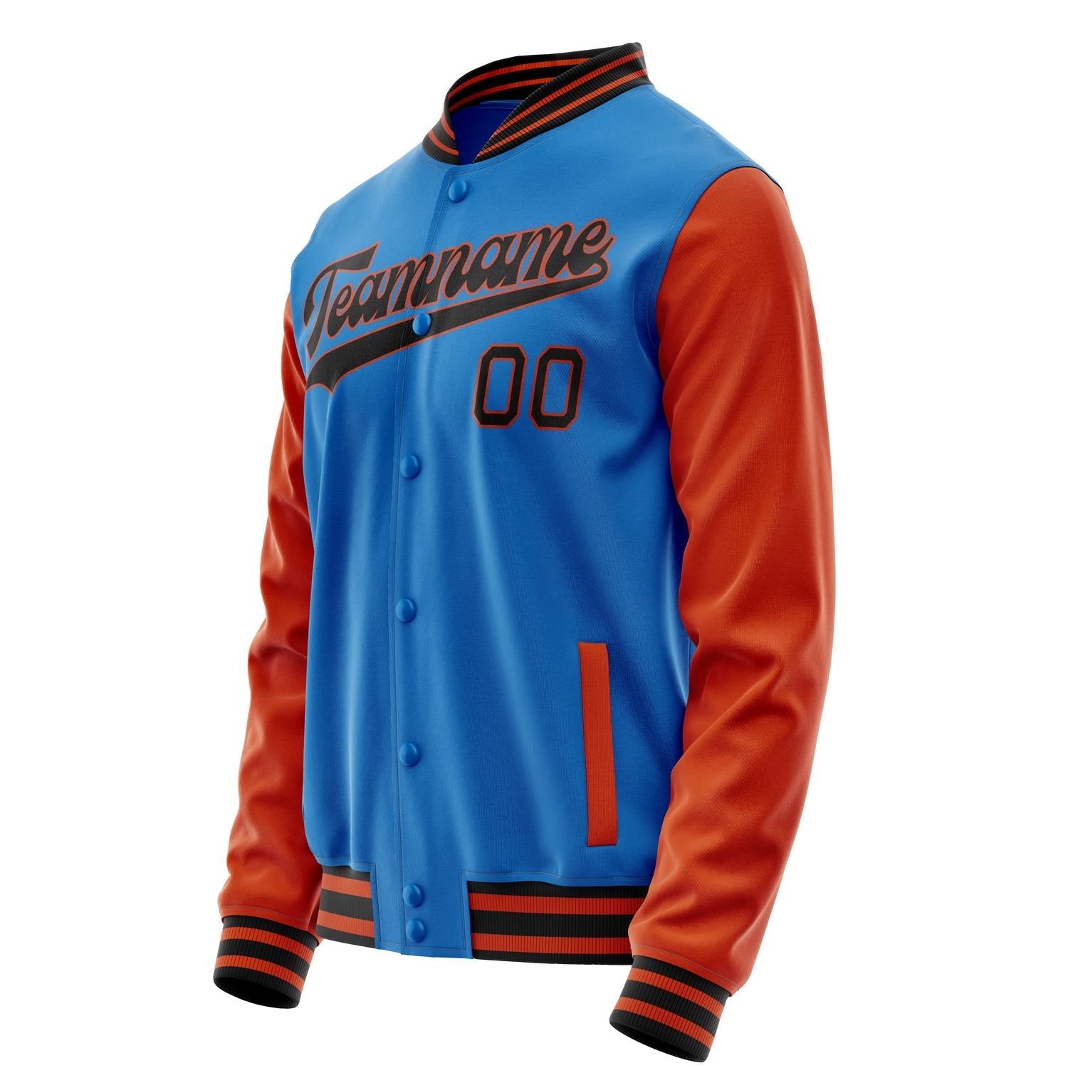 Custom Electric-Blue Orange Solid Color Varsity Letterman Jacket JA02240617YH135