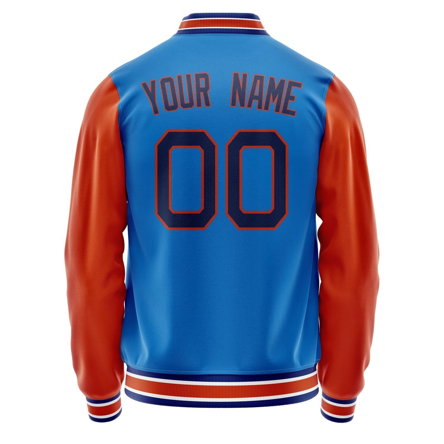 Custom Electric-Blue Orange Solid Color Varsity Letterman Jacket JA02240617YH136
