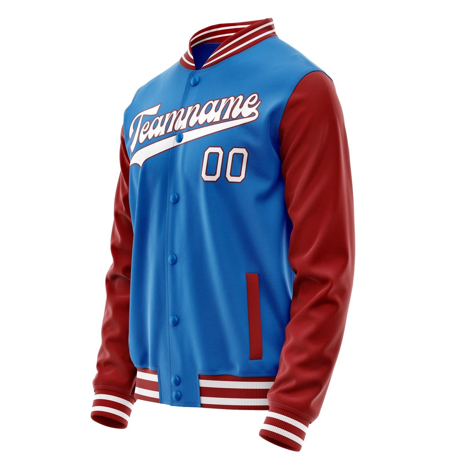Custom Electric-Blue Crimson Solid Color Varsity Letterman Jacket JA02240617YH137