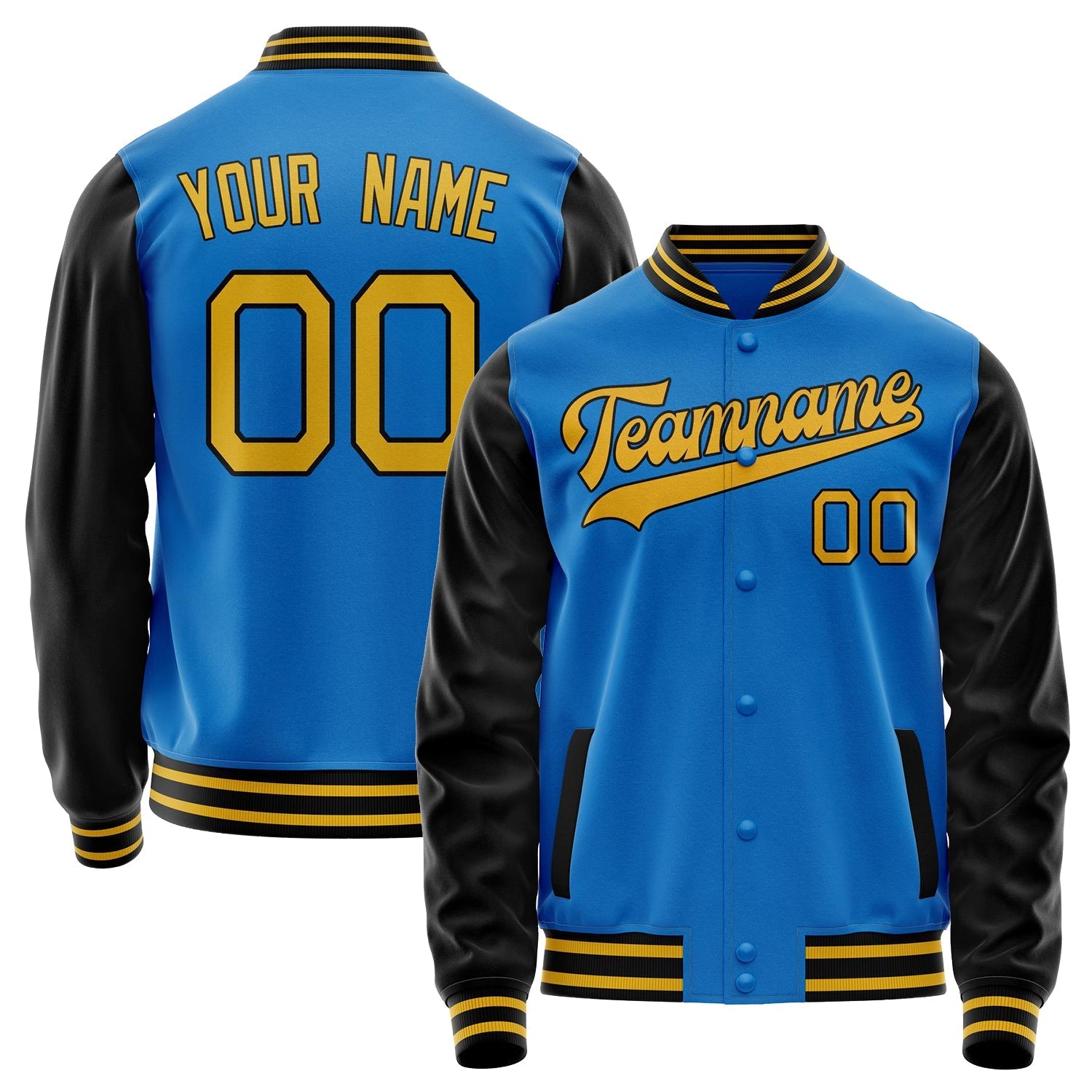 Custom Electric-Blue Black Solid Color Varsity Letterman Jacket JA02240617YH138