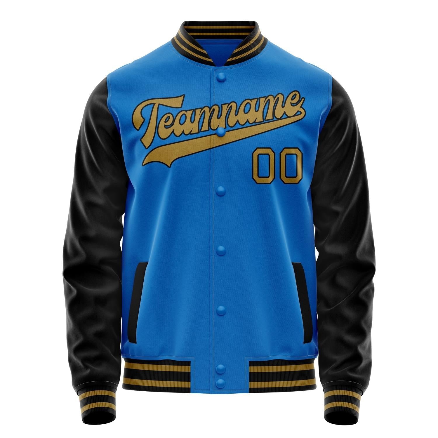 Custom Electric-Blue Black Solid Color Varsity Letterman Jacket JA02240617YH139