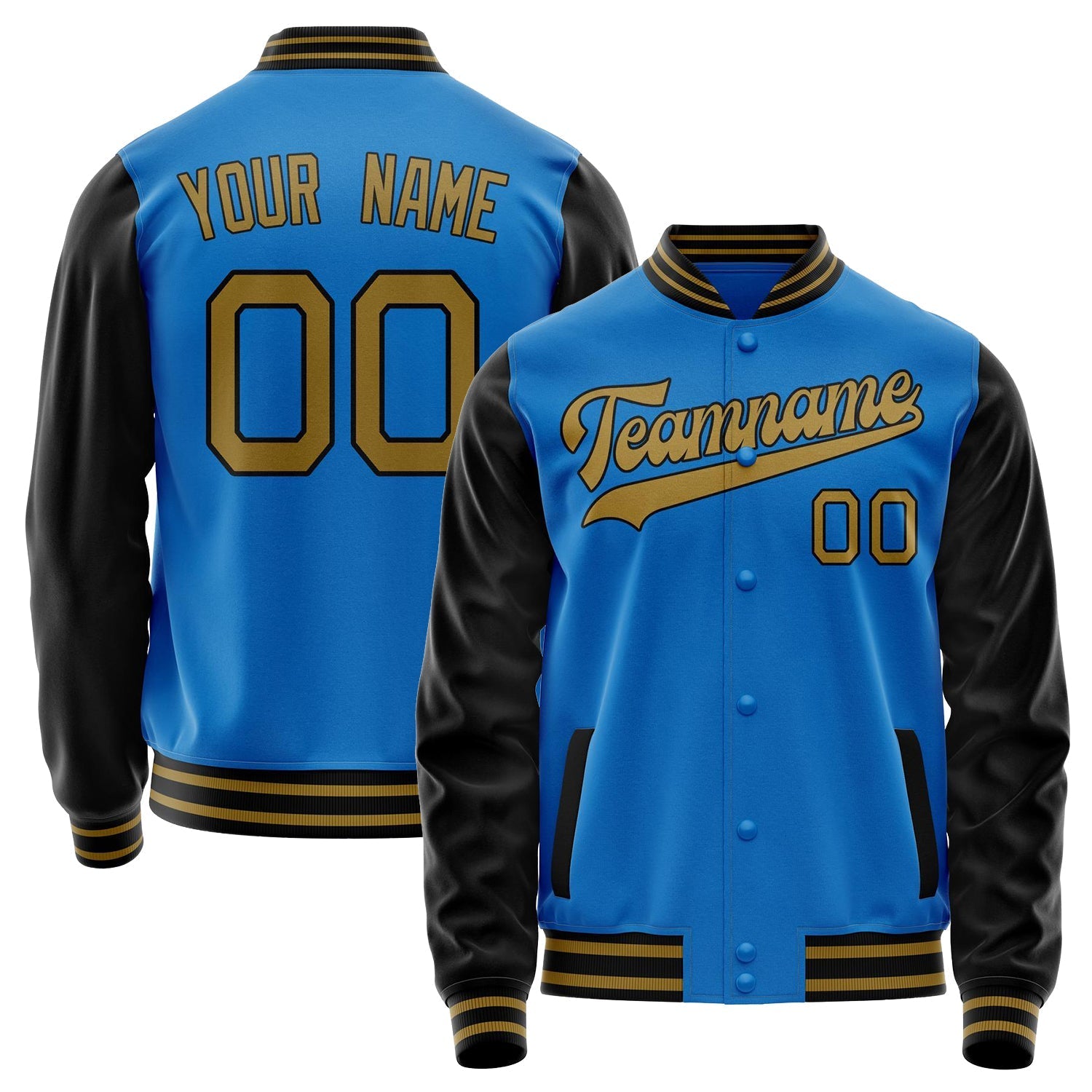 Custom Electric-Blue Black Solid Color Varsity Letterman Jacket JA02240617YH139