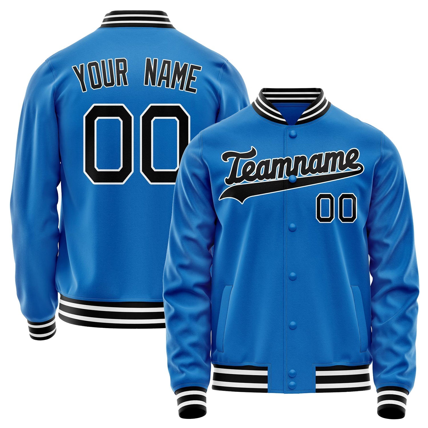 Custom Electric-Blue Black Solid Color Varsity Letterman Jacket JA02240617YH140