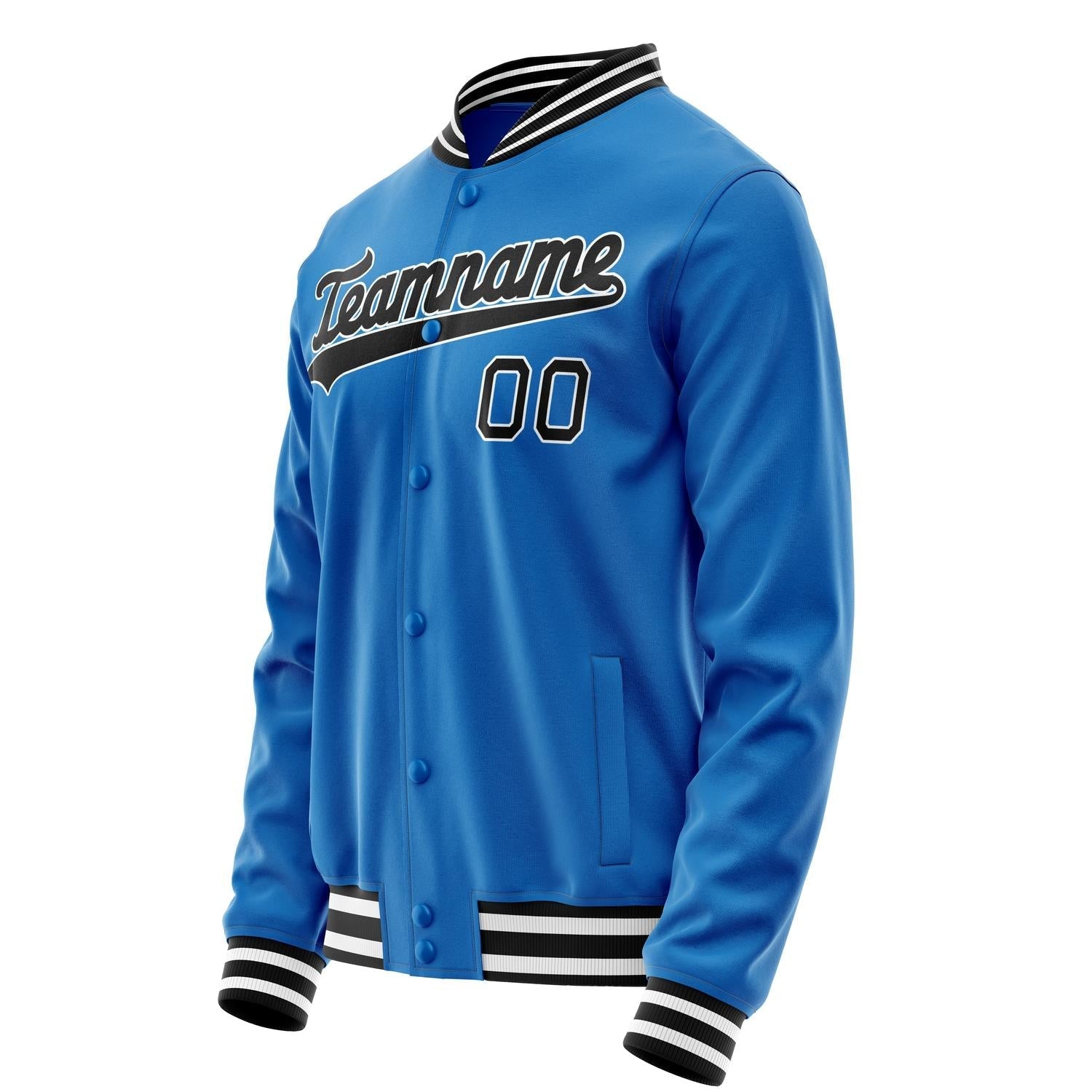 Custom Electric-Blue Black Solid Color Varsity Letterman Jacket JA02240617YH140