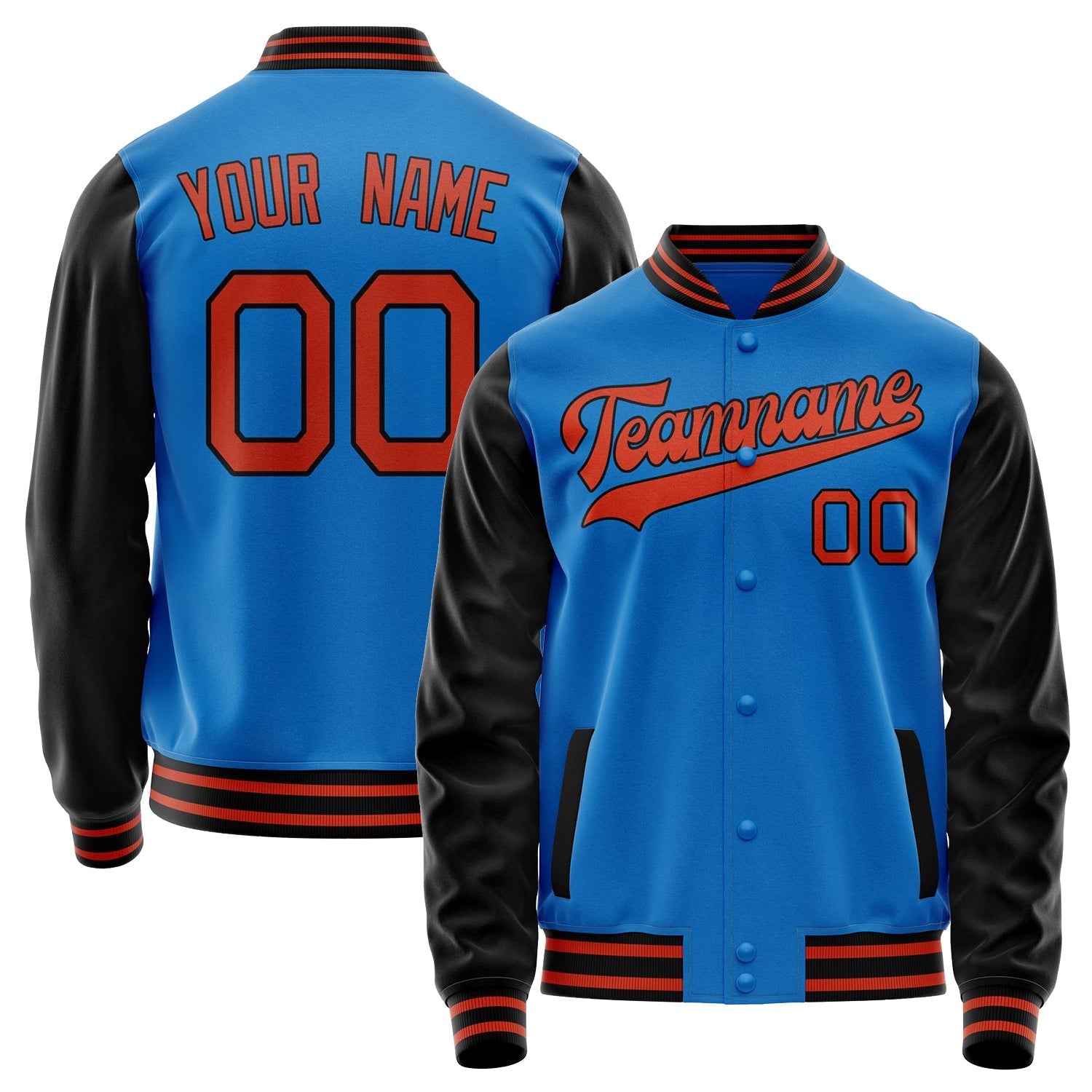 Custom Electric-Blue Black Solid Color Varsity Letterman Jacket JA02240617YH141