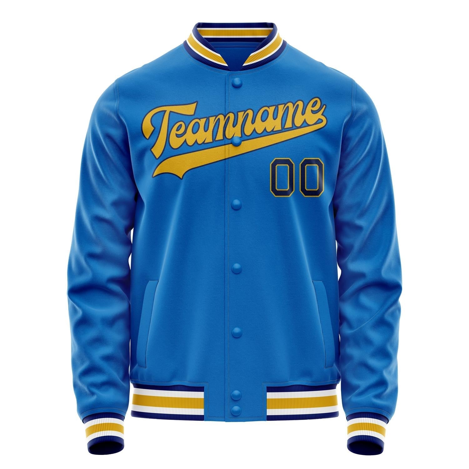 Custom Electric-Blue Gold Solid Color Varsity Letterman Jacket JA02240617YH142