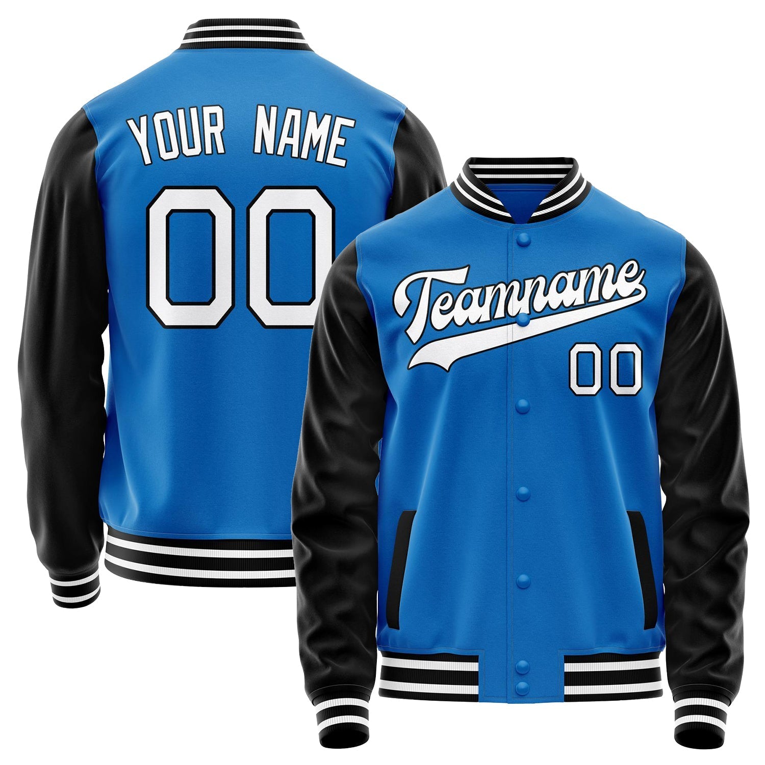 Custom Electric-Blue White Solid Color Varsity Letterman Jacket JA02240617YH144
