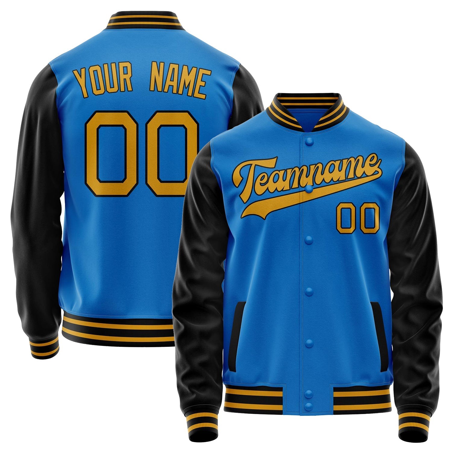 Custom Electric-Blue Old-Gold Solid Color Varsity Letterman Jacket JA02240617YH146