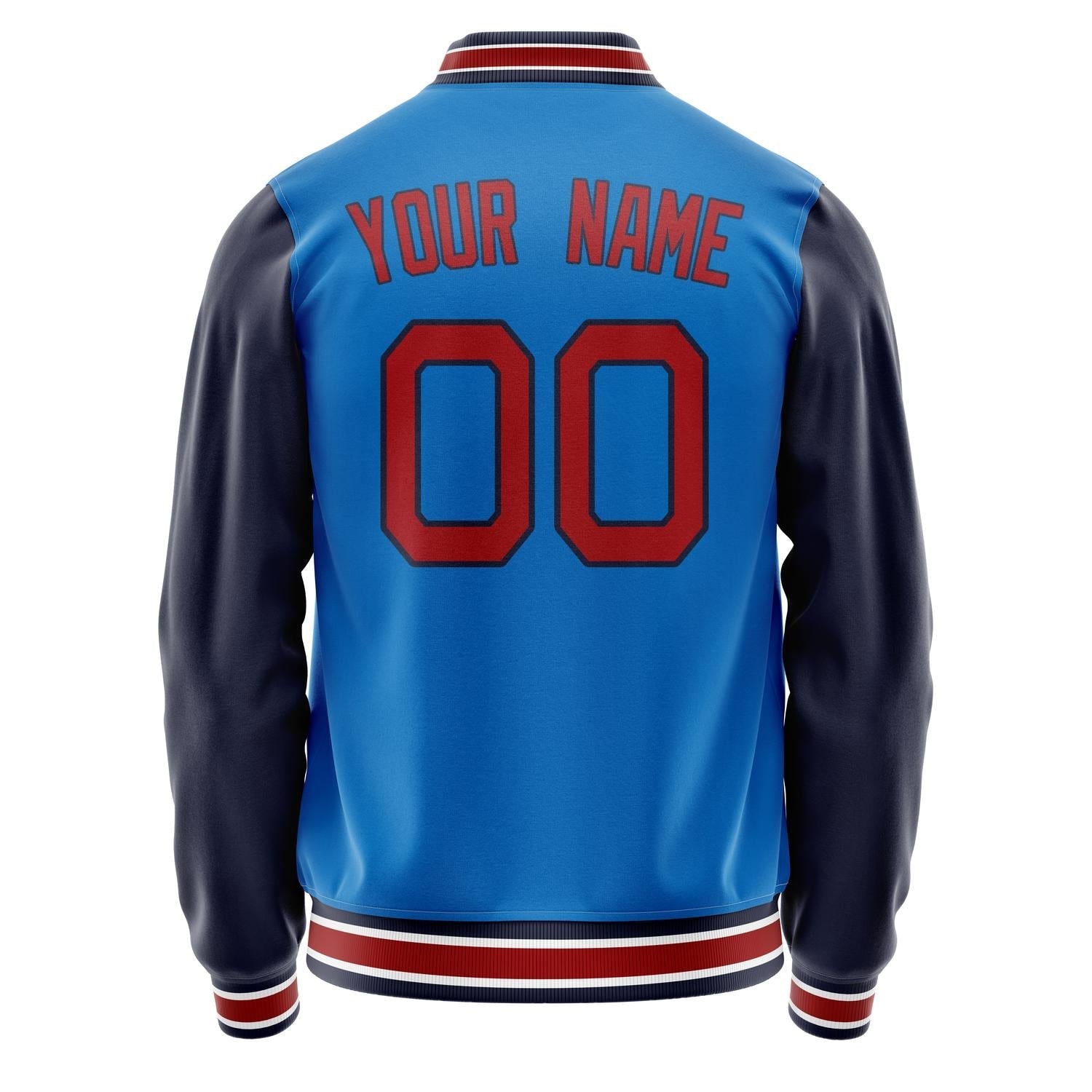 Custom Electric-Blue Red Solid Color Varsity Letterman Jacket JA02240617YH147