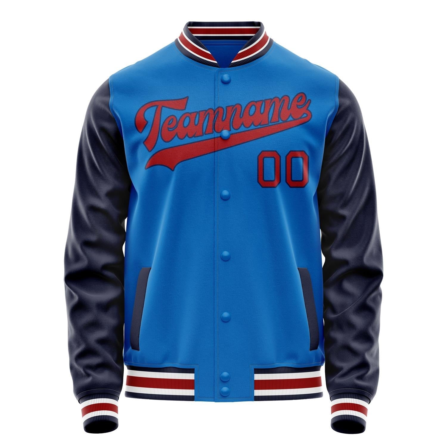 Custom Electric-Blue Red Solid Color Varsity Letterman Jacket JA02240617YH147